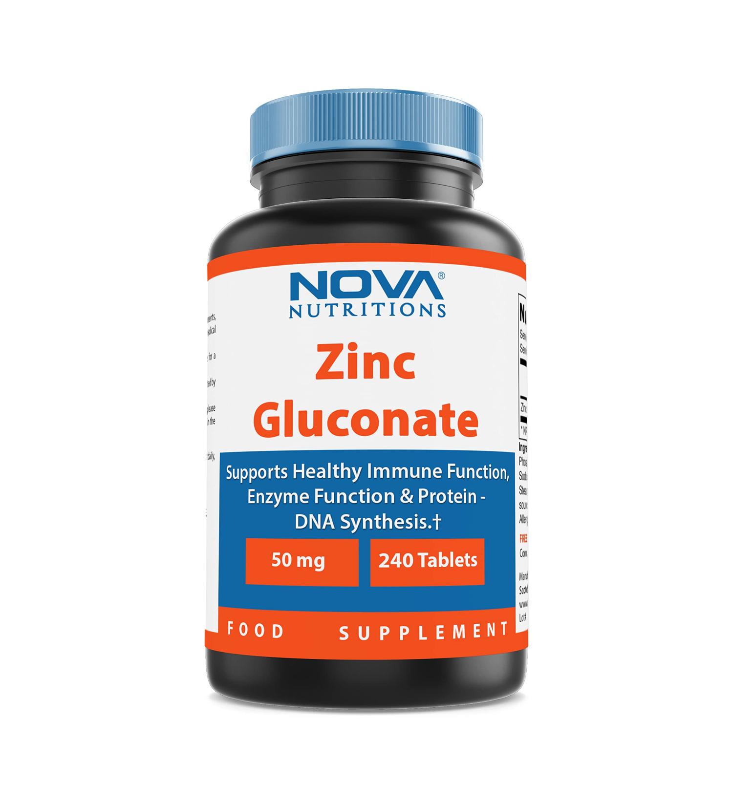 Nova Nutritions Zinc Gluconate 50mg - Supports Healthy Immune Function - 240 Tablets - Buy Online on GoSupps.com