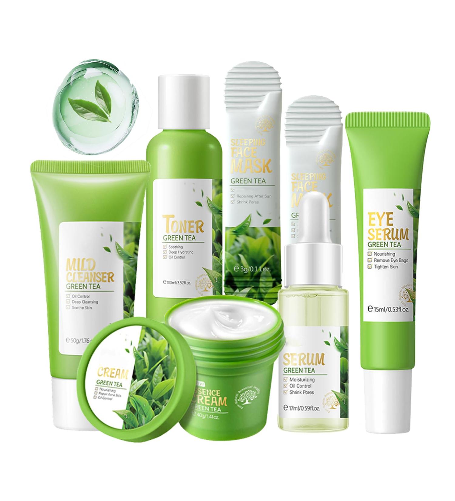Green Tea Skincare Set for Teenage Girls - Complete Face Care Kit with Cleanser, Serum, Cream, Toner, Eye Cream & Mask - Pamper Gifts for Women - Beauty Skincare Set (Set A) - Buy Online on GoSupps.com