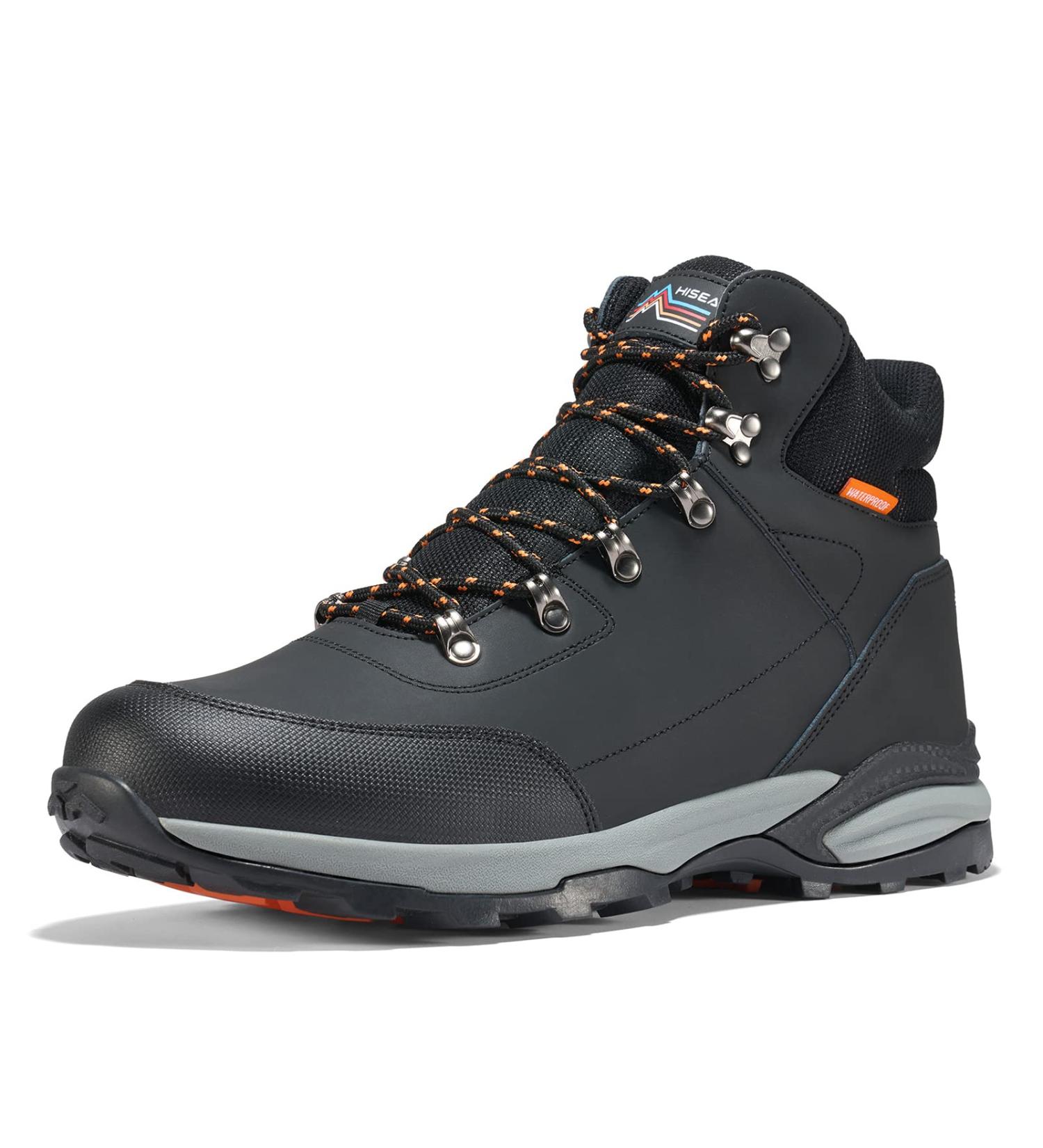 HISEA Men's Waterproof Mid Hiking Boots - Lightweight Leather Ankle Sneakers for Outdoor Climbing and Trekking - Size 10.5 Black - Buy Online on GoSupps.com