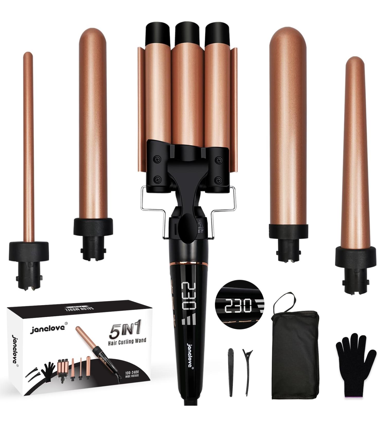 10-32mm 5-in-1 Curling Rod | Tourmaline Ceramic Wave Iron for All Hair Types | Adjustable 80-230 C | International Shipping - Buy Online on GoSupps.com