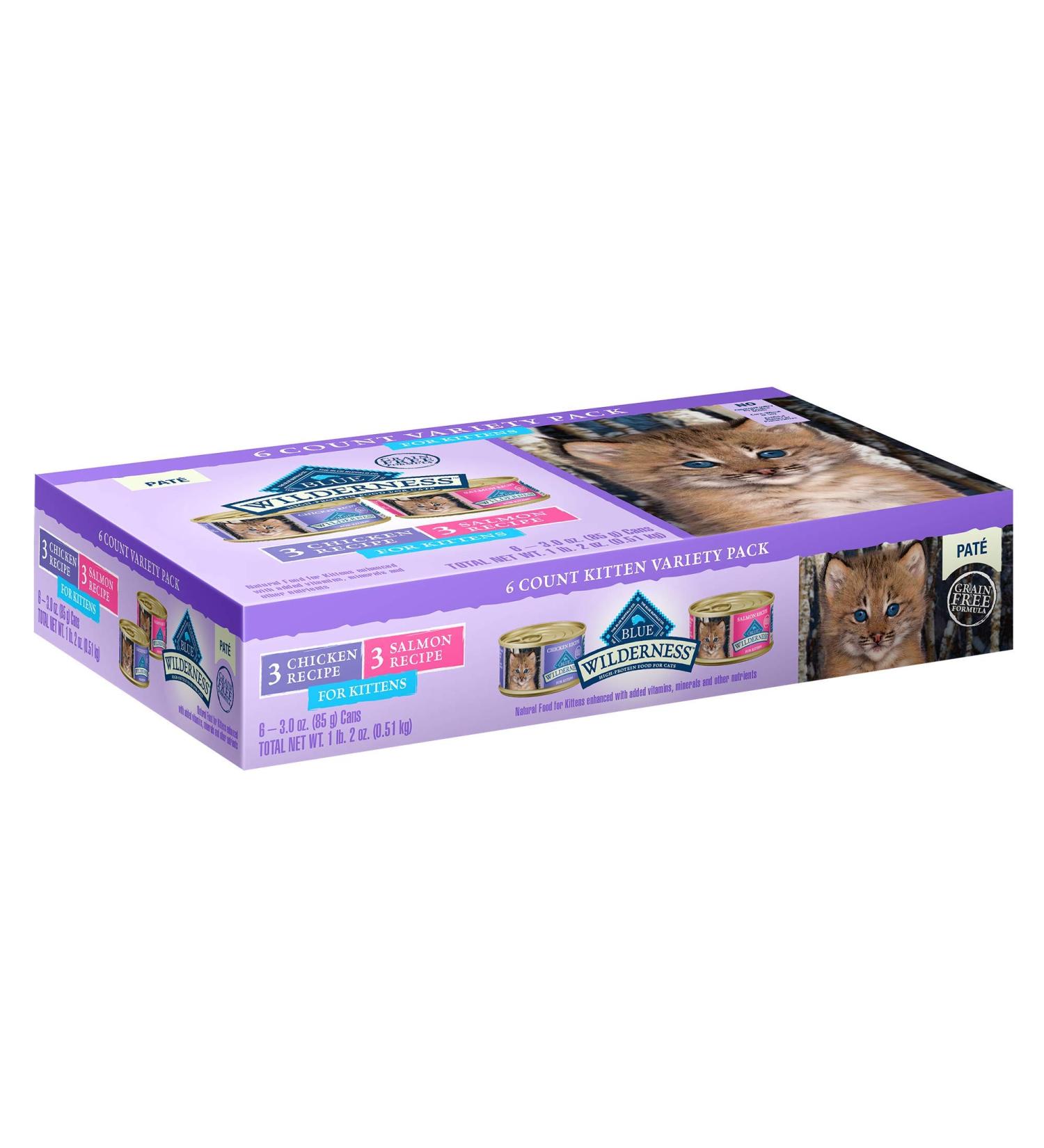 Blue Buffalo Wilderness Kitten Pate Wet Cat Food Variety Pack - Chicken & Salmon 3oz Cans (Pack of 6) - Buy Online on GoSupps.com
