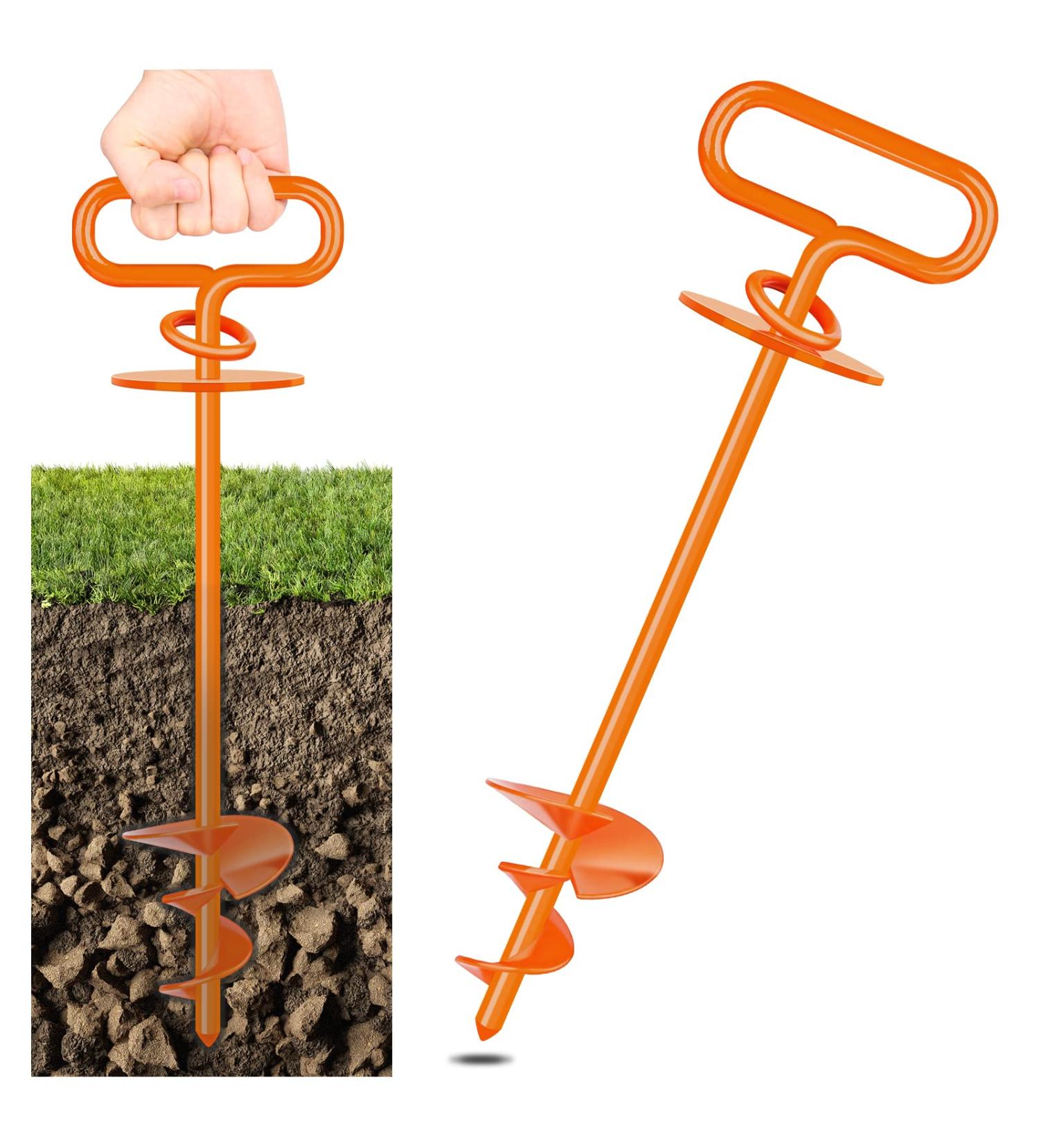 Heavy-Duty Soil Anchor Dog Leash & Stake for Large Dogs up to 220 lbs | Durable Spiral Blade Anchor for Garden Beach & Lawn - Orange - Buy Online on GoSupps.com