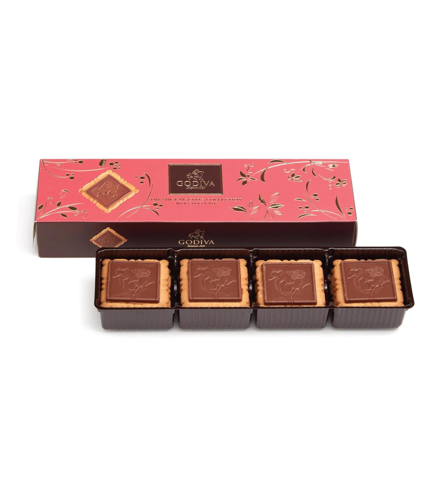 Godiva Prestige Biscuits Milk Chocolate - Crispy biscuits with milk chocolate and Lady Godiva motif - 12 pieces - 100 g - Buy Online on GoSupps.com
