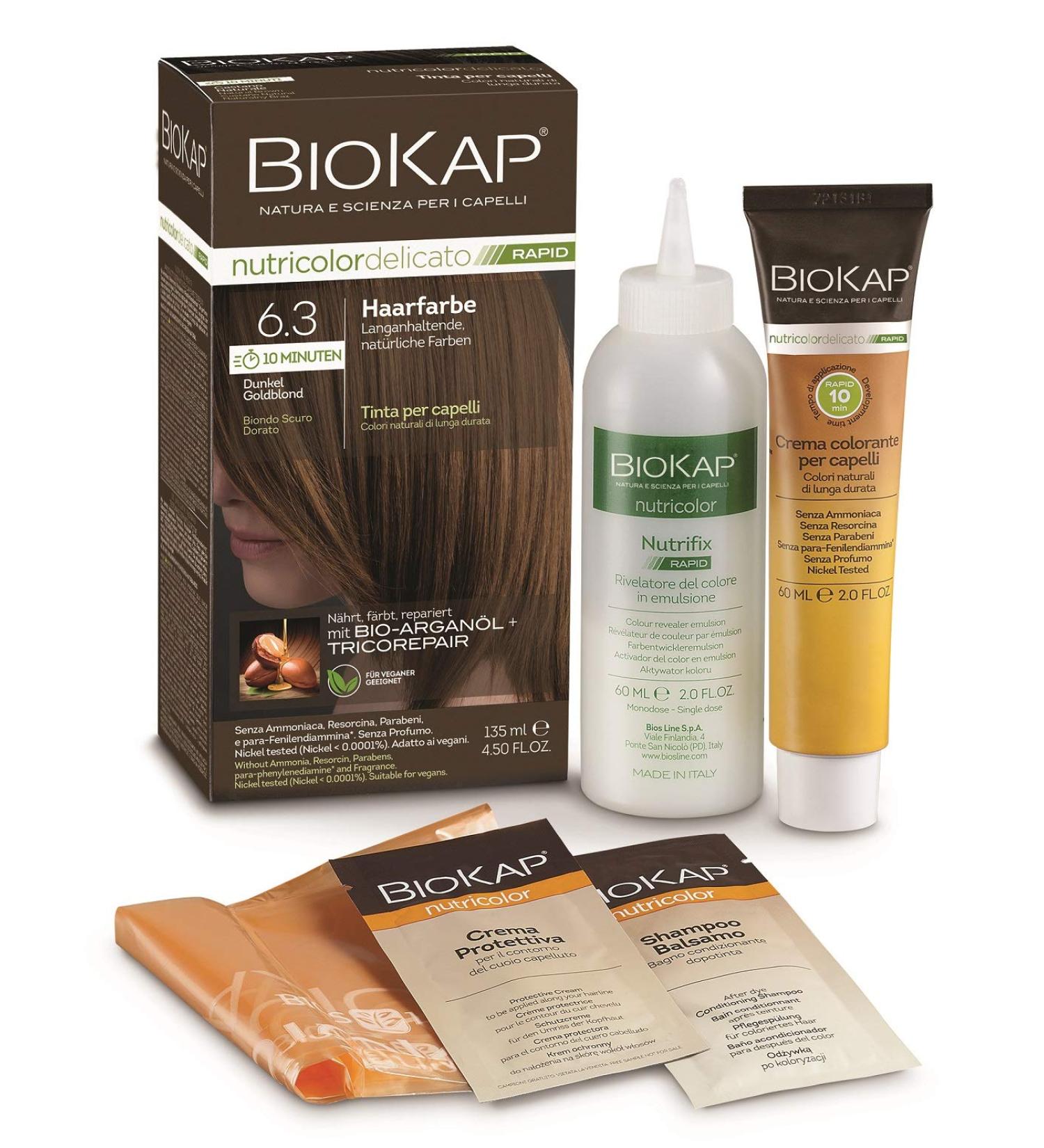 Buy Biocap Rapid Permanent Hair Color 6.3 Dark Gold Blonde | Quick 10-Minute Application | Vegan Formula with Argan Oil | Optimal Gray Coverage | 80% Natural Ingredients - Buy Online on GoSupps.com