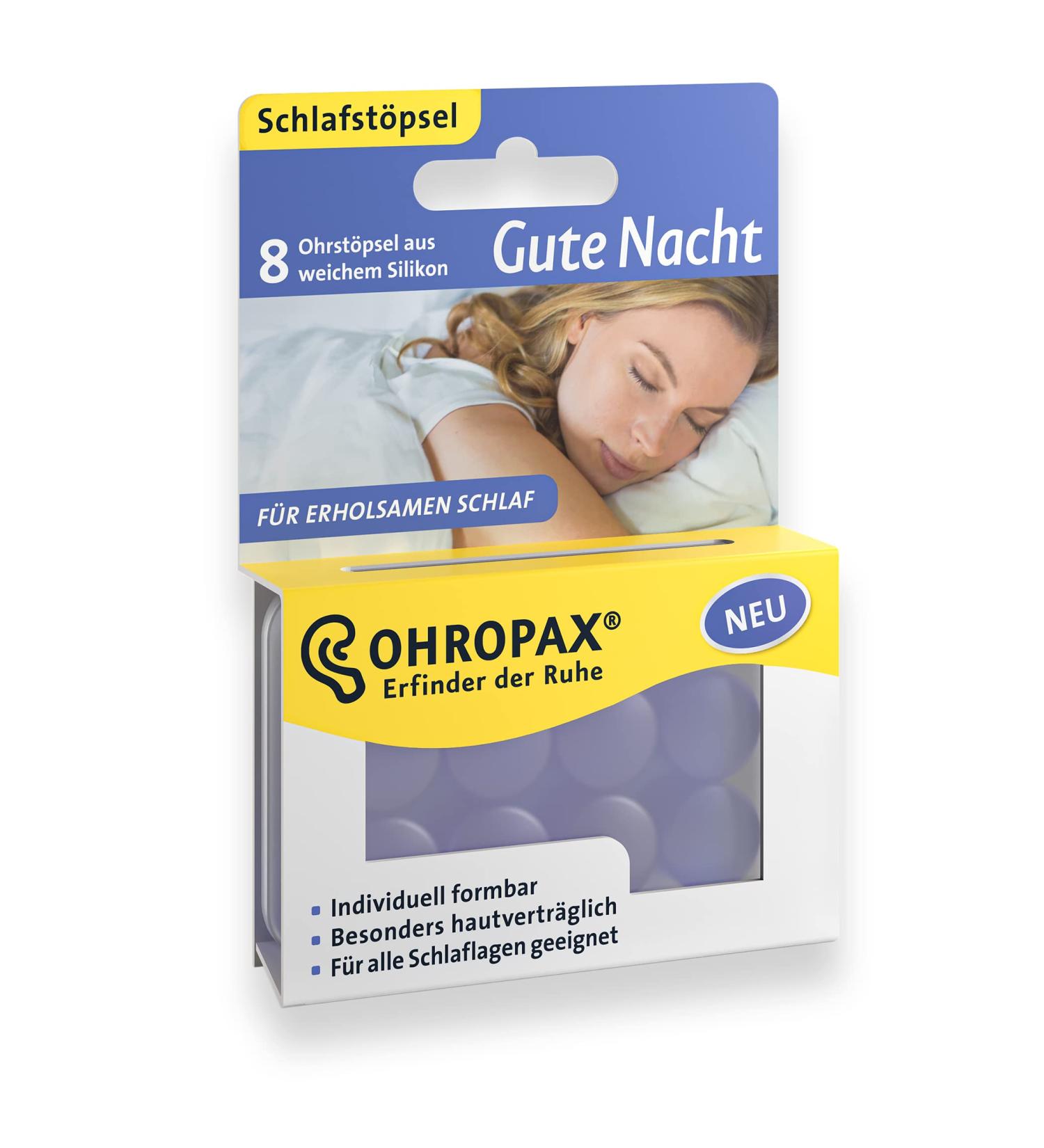 Ohropax Good Night Earplugs - Soft Silicone Noise Protection for Sleep - Individually Formable & Reusable - 8 Pieces - Buy Online on GoSupps.com
