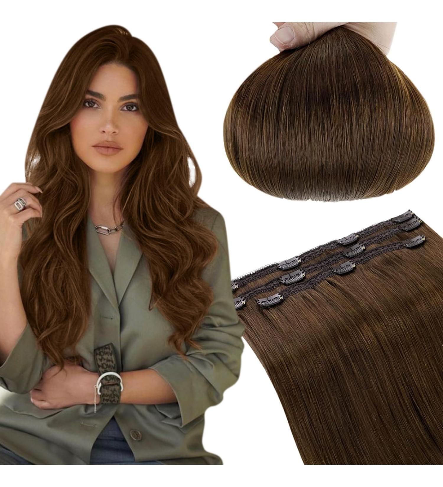 Runature Real Hair Extensions Clip-In - Medium Brown 14 Inch (35cm) Natural & Smooth 50g 3 Pieces - #4 - Buy Online on GoSupps.com