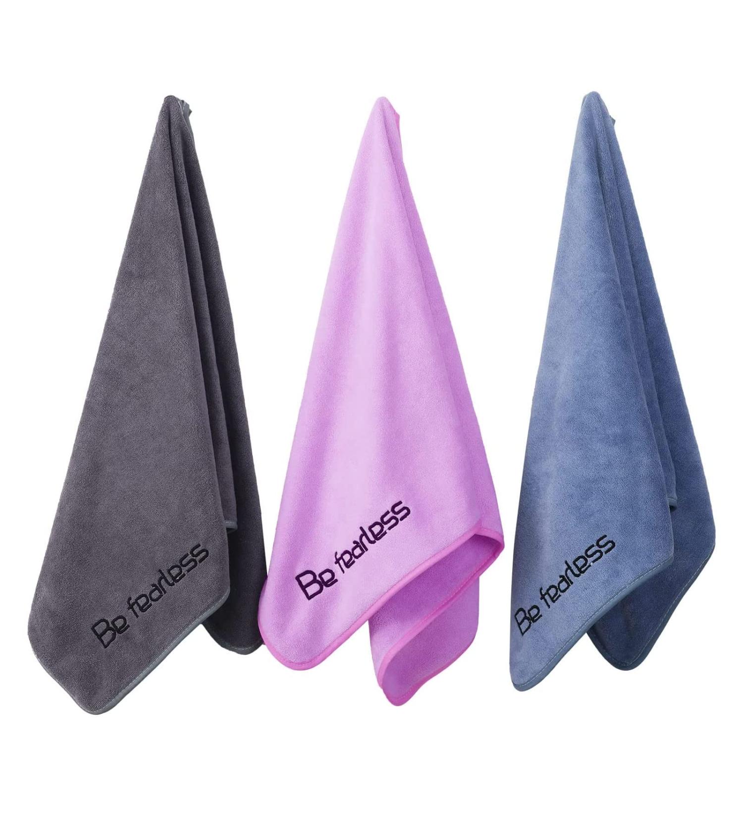 Wuwahold Microfiber Gym Towels 3 Pack - Exercise, Fitness, Sports & Workout Towels - 380 GSM 15 x 31 Bath Towels in Grey, Blue, Purple - Buy Online on GoSupps.com