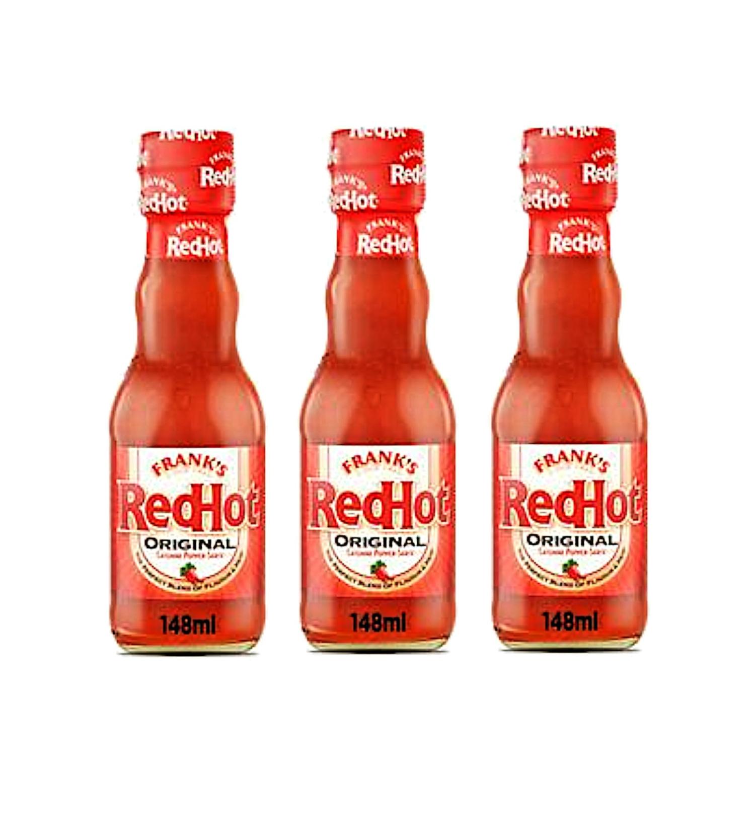 Cayenne Pepper Sauce 3-Pack Bundle - with 3 x 148ml Bottles of Frank's Red Hot Original Cayenne Pepper Sauce - Hot and Tangy Flavour Perfect for Wings Dips and More