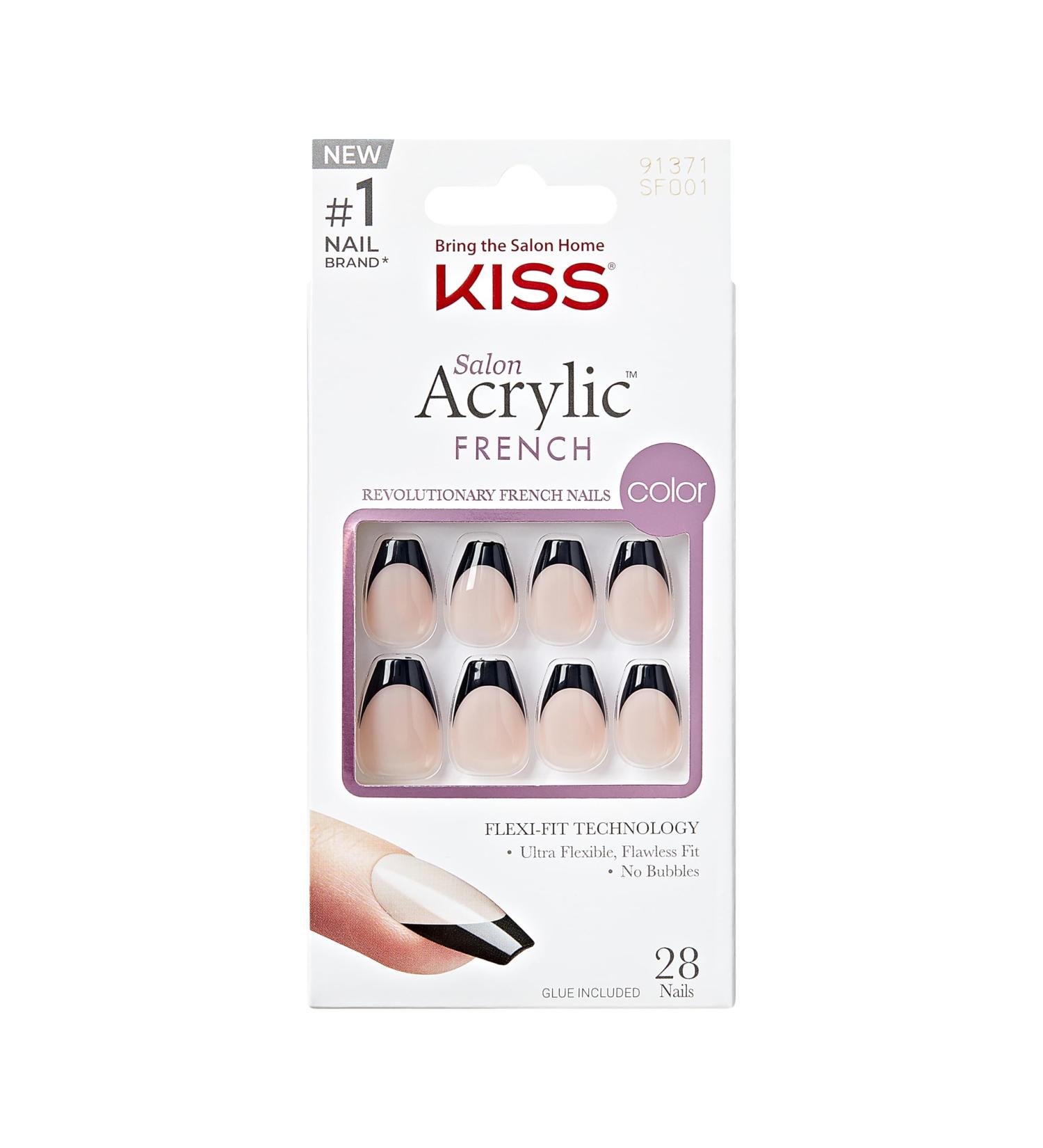 Buy KISS Salon Acrylic French Press-On Nails - Dark Black Coffin Shape with Glue & Accessories | 28 Nails - Buy Online on GoSupps.com