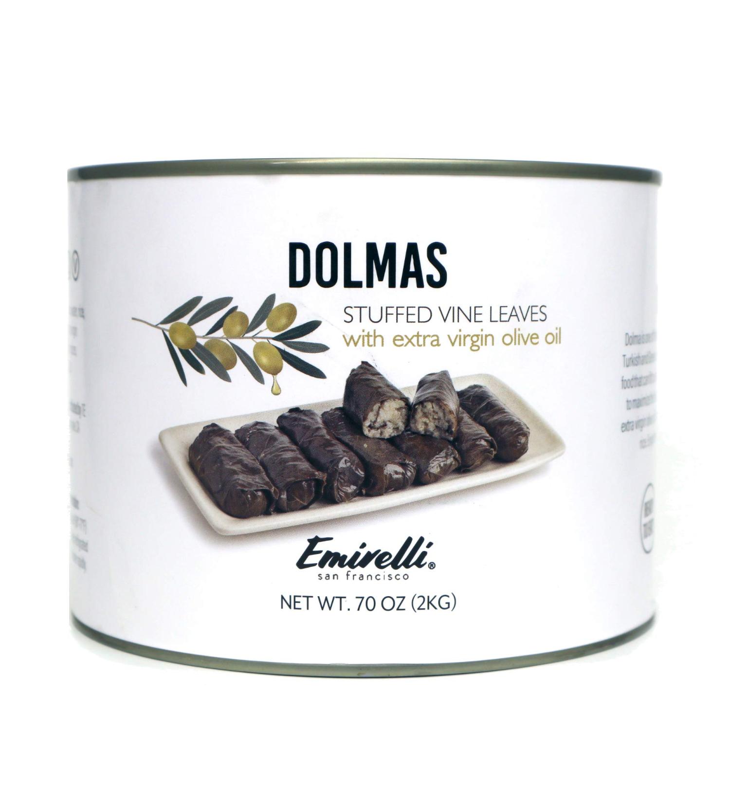 Emirelli Dolmas Stuffed Grape Leaves with Rice, Mediterranean Herbs in Extra Virgin Olive Oil  Super Tasty Ready to Eat Vegan Rolls - Traditional Turkish Recipe  Dolmades Can 4.37 Pound (Pack of 1)