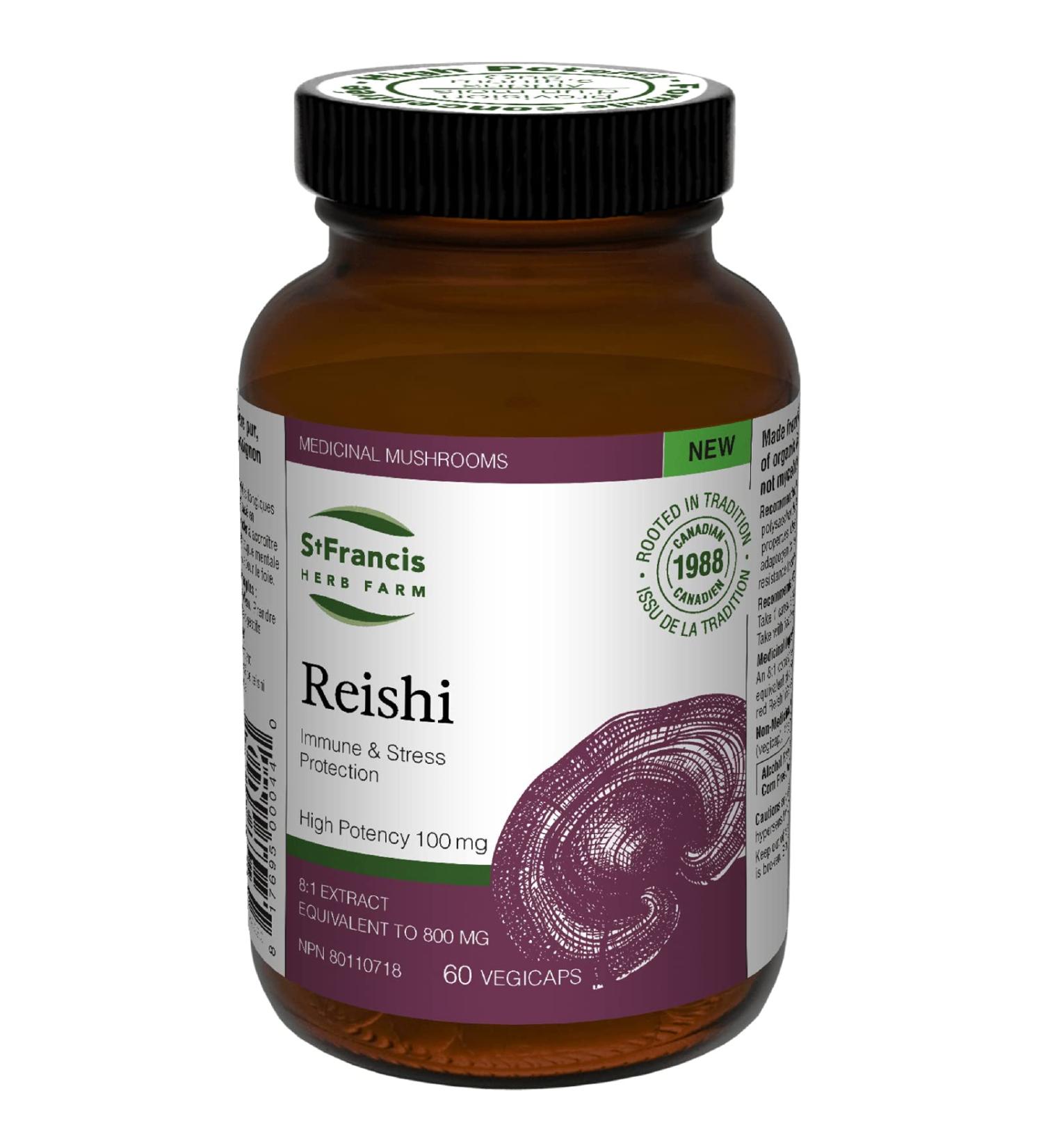 St. Francis Herb Farm Reishi Mushroom Capsules | 100% Pure | High Potency | Immune Booster | Adaptogen | Fruiting Body | High in Beta Glucans | 60 Vegicaps - Buy Online on GoSupps.com