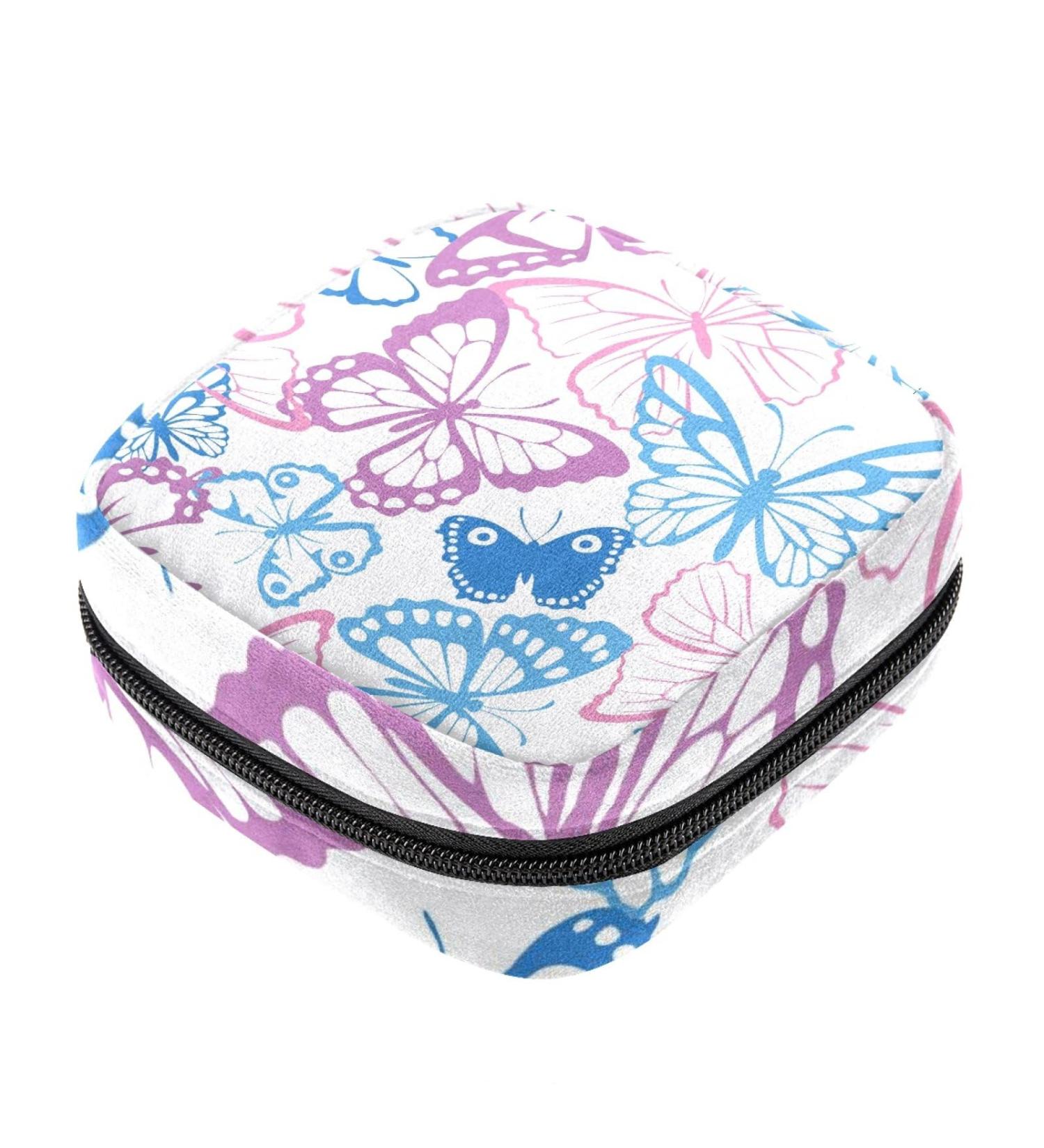 Colorful Butterfly Print Sanitary Napkin Storage Bag - Menstrual Cup Pouch & Travel Organizer | Large Capacity & Portable Makeup Bag - Color 13 - Buy Online on GoSupps.com