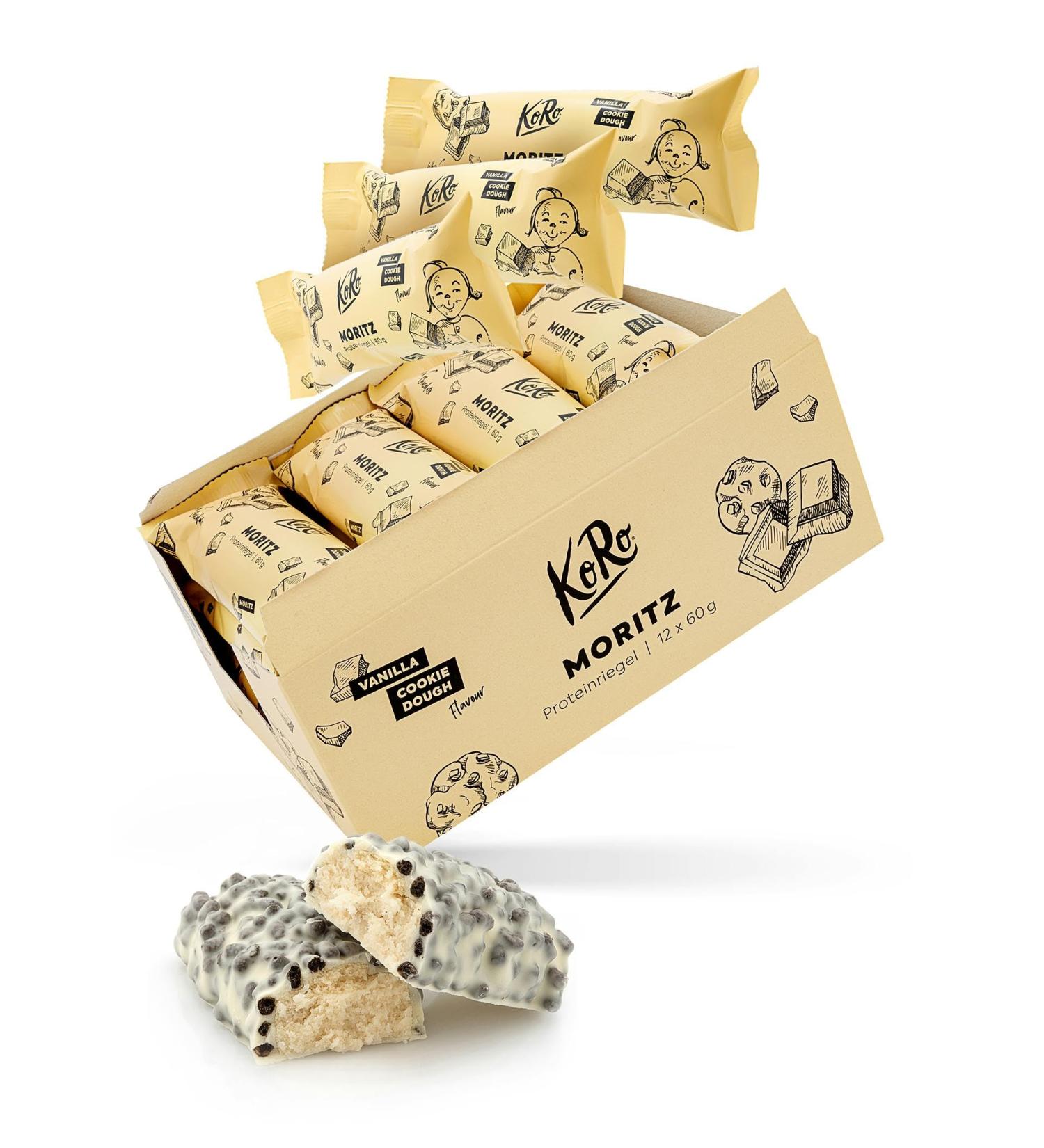 Buy KoRo Moritz Protein Bar Vanilla 12-Pack (12 x 60g) - Delicious Cookie Dough Flavor for Energy & Nutrition | International Shipping Available - Buy Online on GoSupps.com