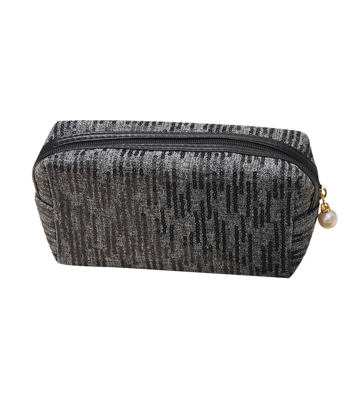 New Embroidered Sequin Makeup Bag with Large Capacity High Appearance Cute Portable Storage Bag Washing Bag (Black) - Buy Online on GoSupps.com