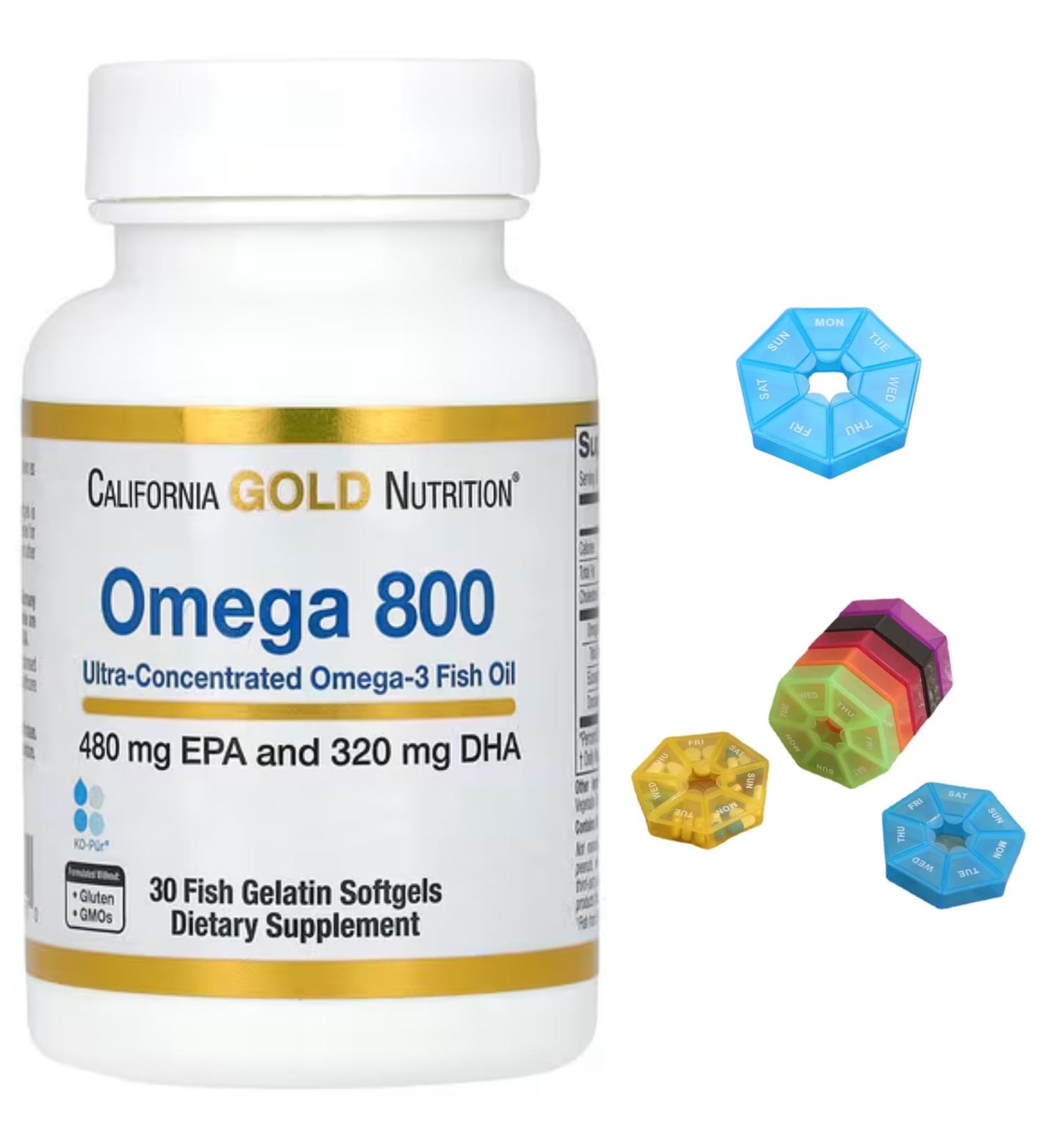 Omega 800 Ultra-Concentrated Omega-3 Fish Oil Compatible With California Gold Nutrition kd-pur Triglyceride Form 1 000 mg 30 Fish Gelatin Softgels + Bonus Pill Organizer Weekly Pill Organizer Mini - Buy Online on GoSupps.com