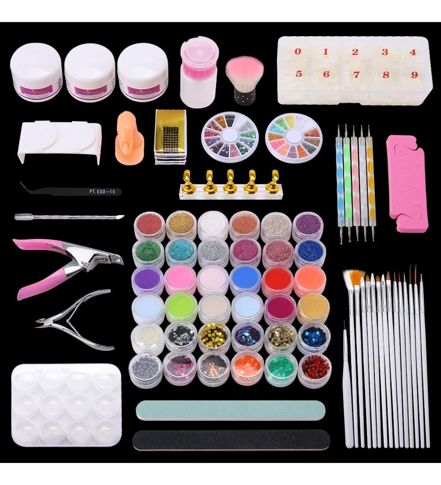 77 in 1 Acrylic Nail Kit Set - Professional Manicure Set with Nail Clipper, Brush, Dotting Pen, Rhinestone Decoration - Perfect for Valentine's Day! SHOP NOW! - Buy Online on GoSupps.com