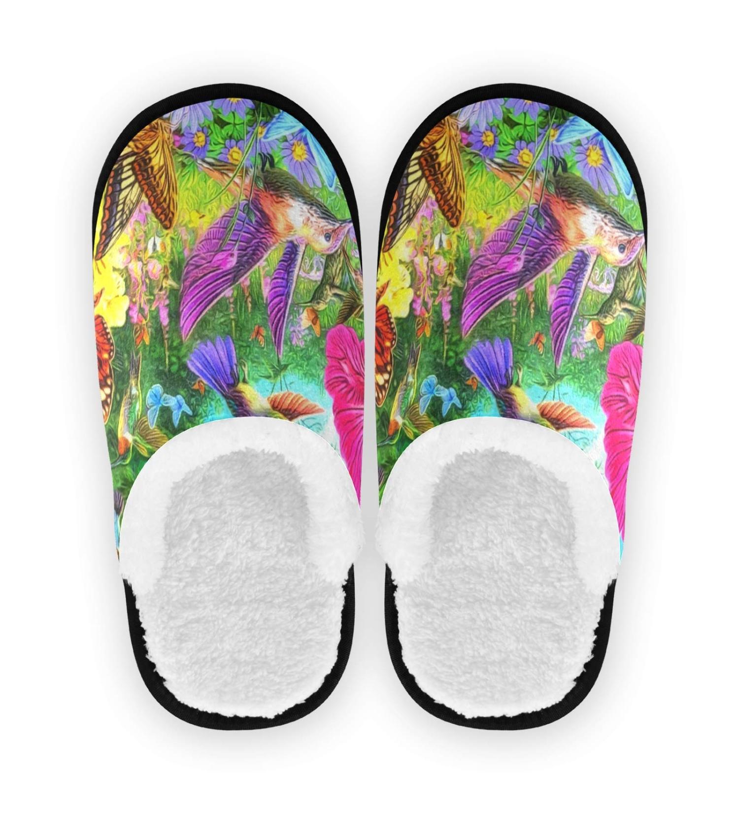 Mnsruu Hummingbird Flower Blossom Slippers for Men & Women | Multicolor Festival & Spa Home Slippers (UK 8-11) - Buy Online on GoSupps.com