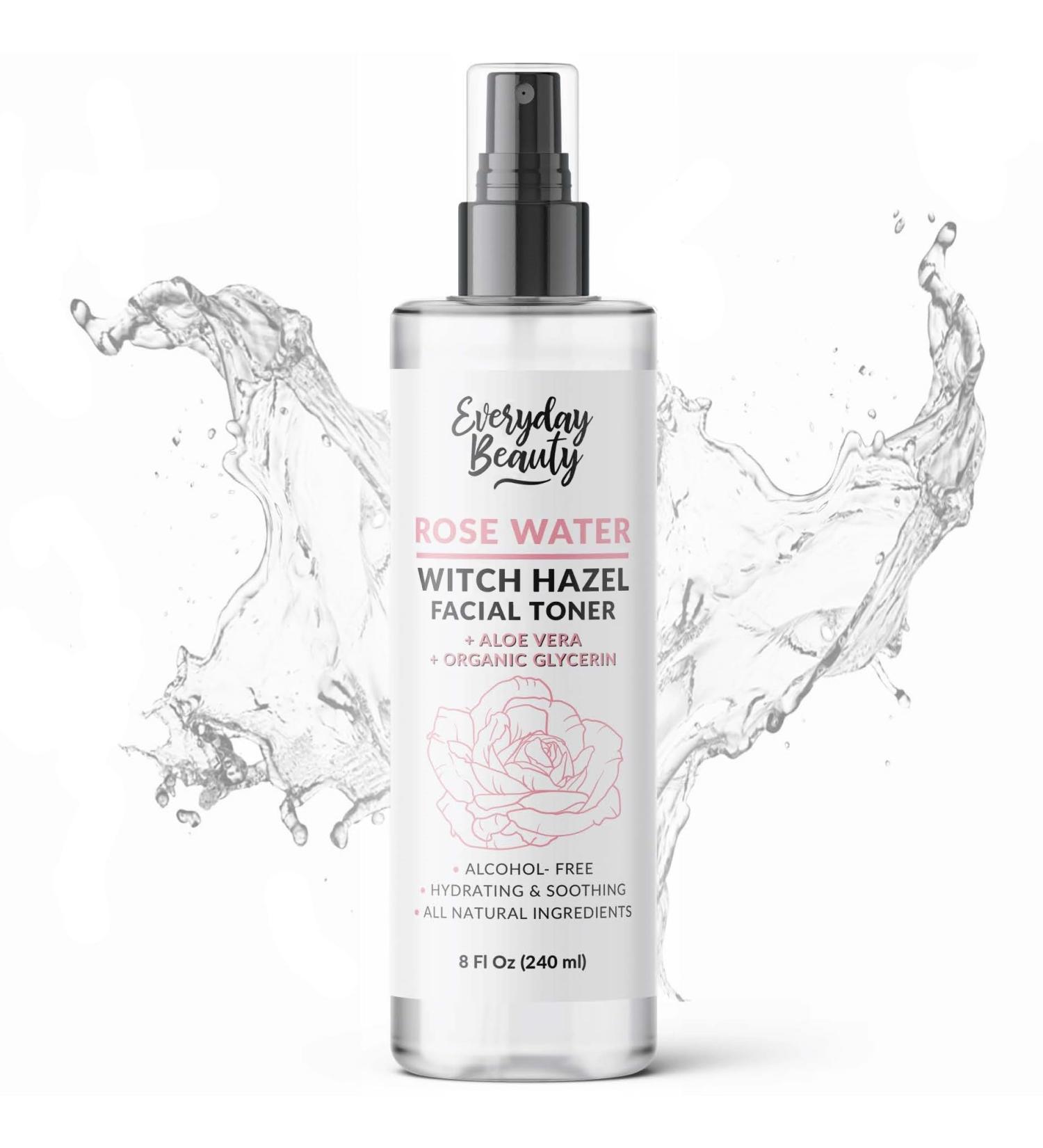 Rose Water Witch Hazel Facial Toner - Alcohol Free Hydrating Aloe Vera All Natural - 8 Fl Oz - Best for Radiant Skin - Buy Online on GoSupps.com