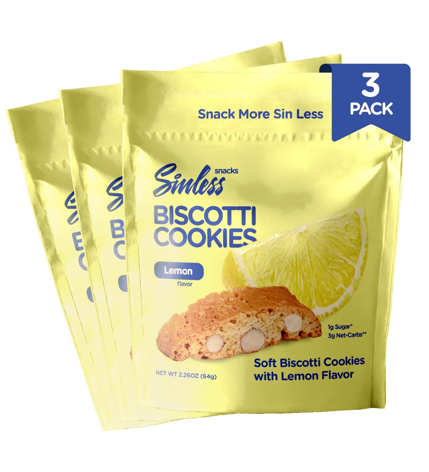 Sinless Snacks Lemon Biscotti Cookies - Soft & Chewy Keto Treats for Kids & Adults - 3 Ct - Buy Online on GoSupps.com