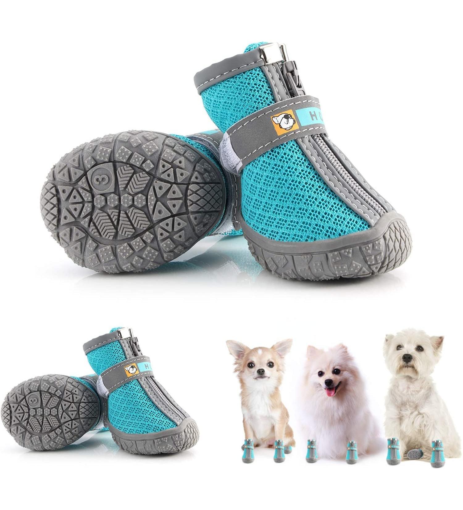 4 Pieces Dog Boots - Breathable Paw Protection Shoes for Small & Medium Dogs | Non-Slip Hiking Boots with Reflective Straps - Buy Online on GoSupps.com