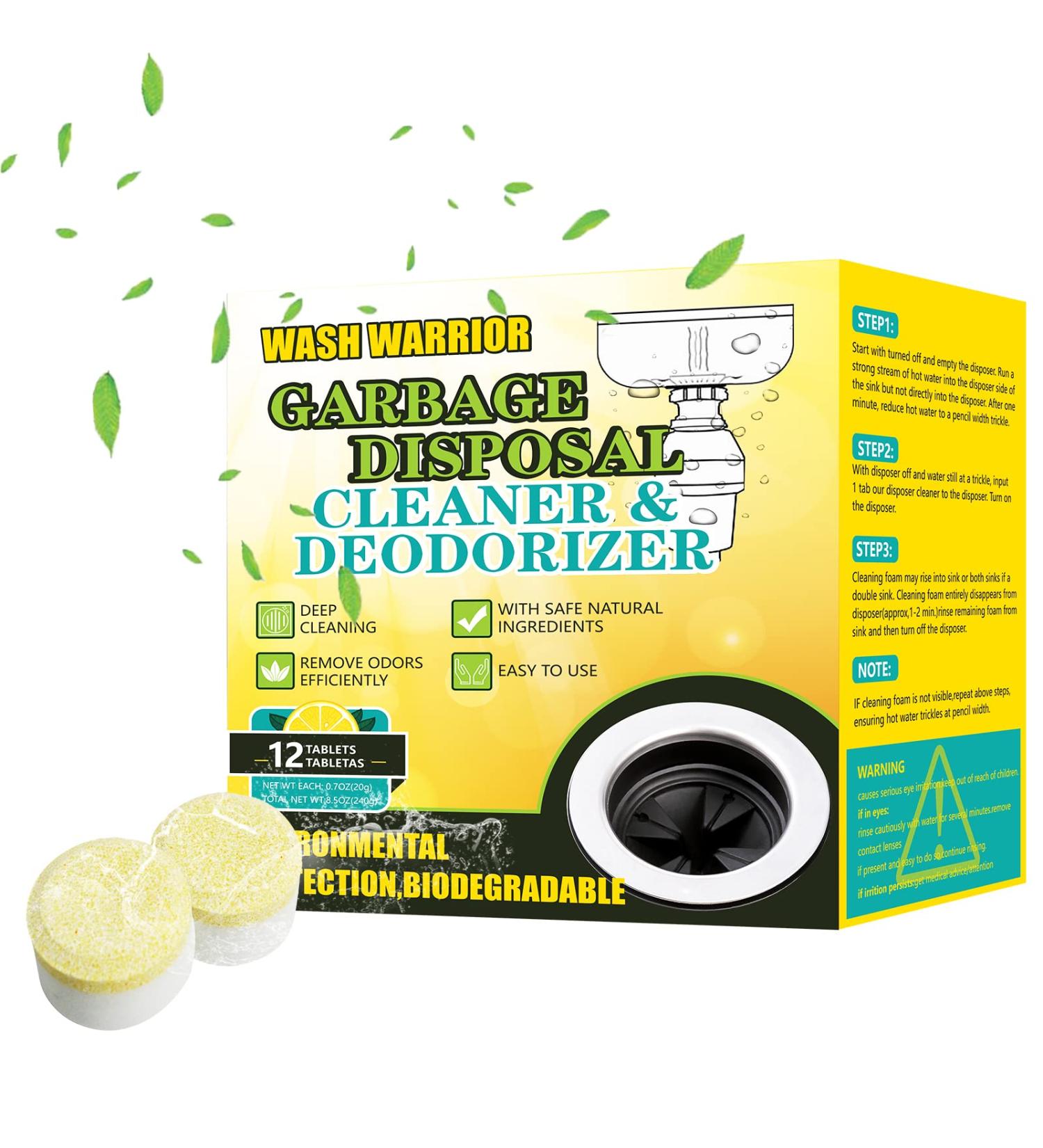 Wash Warrior Garbage Disposal Cleaner & Deodorizer Scrubbing Pack - 12pcs Lemon Scented Foaming Drain Cleaner for Kitchen Sink Care - Buy Online on GoSupps.com