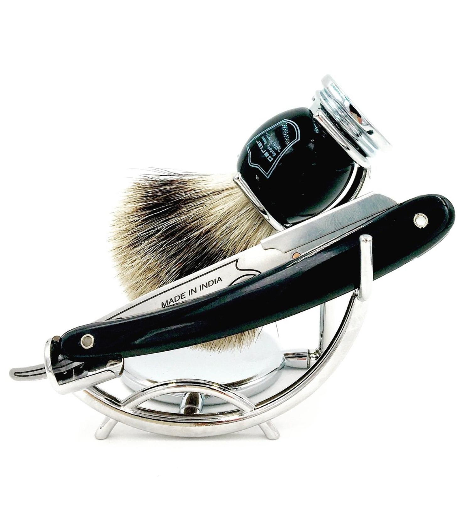Buy Parker SRB Replaceable Blade Straight Edge Barber Razor Shave Set - Pure Badger Brush Chrome Stand & 100 Blades for Smooth Shaving - Buy Online on GoSupps.com