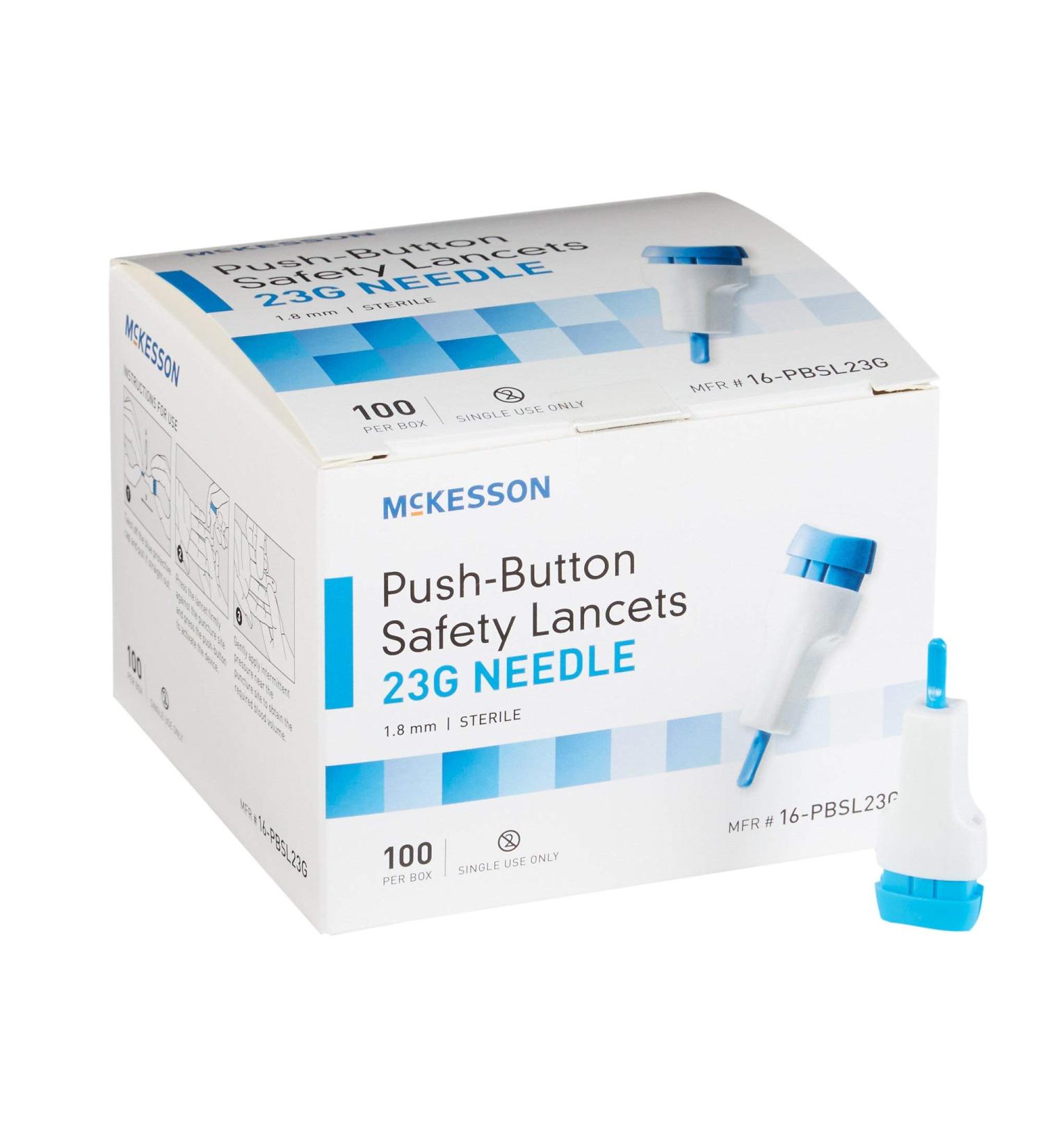 McKesson Safety Lancets Sterile Push-Button 23G Needle 1.8mm - 100 Count - Buy Online on GoSupps.com