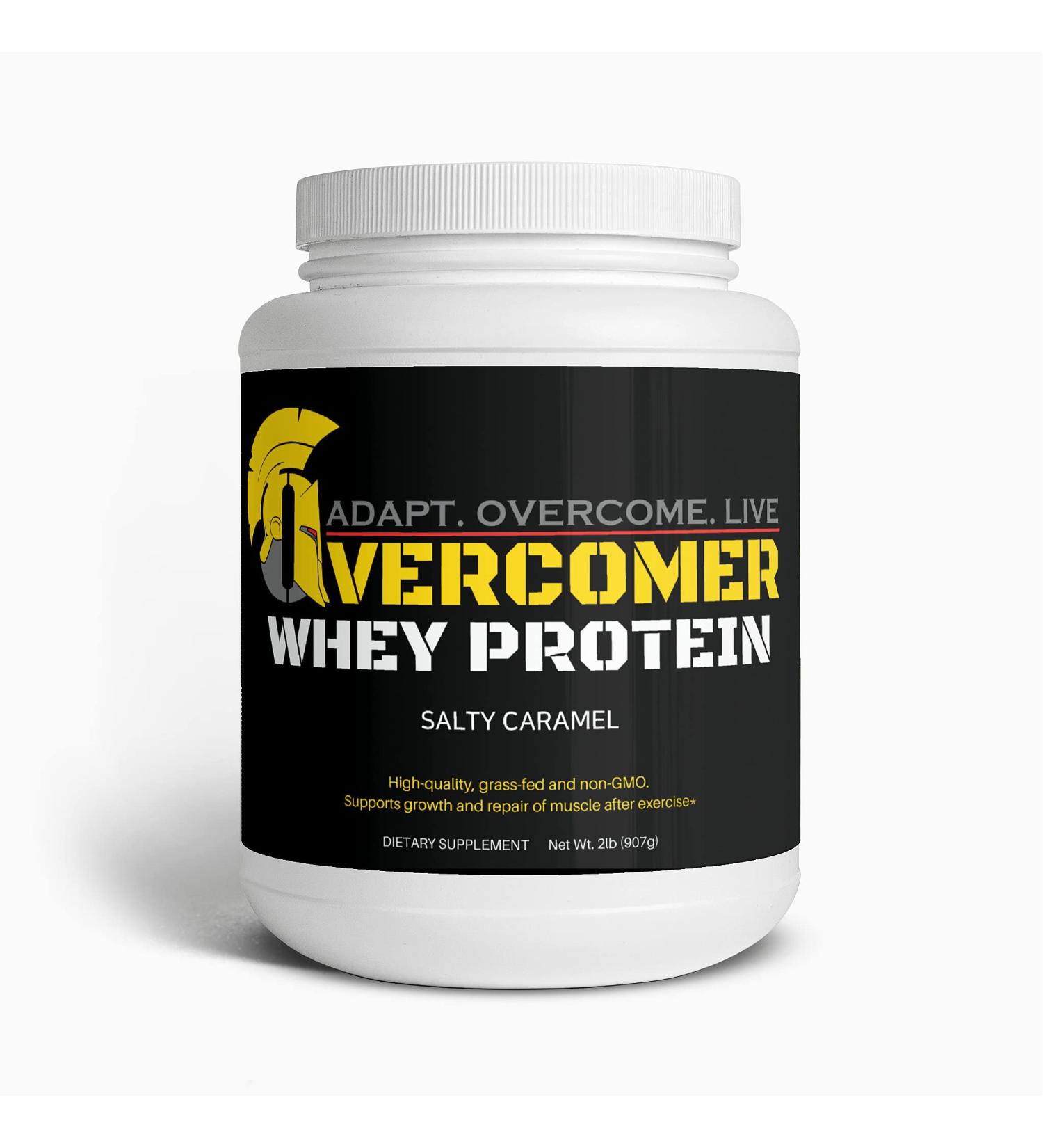Overcomer Whey Protein - Salted Caramel 2lbs | 30 Servings 22g Protein per Scoop Grass-Fed Sugar Free Non-GMO - Buy Online on GoSupps.com