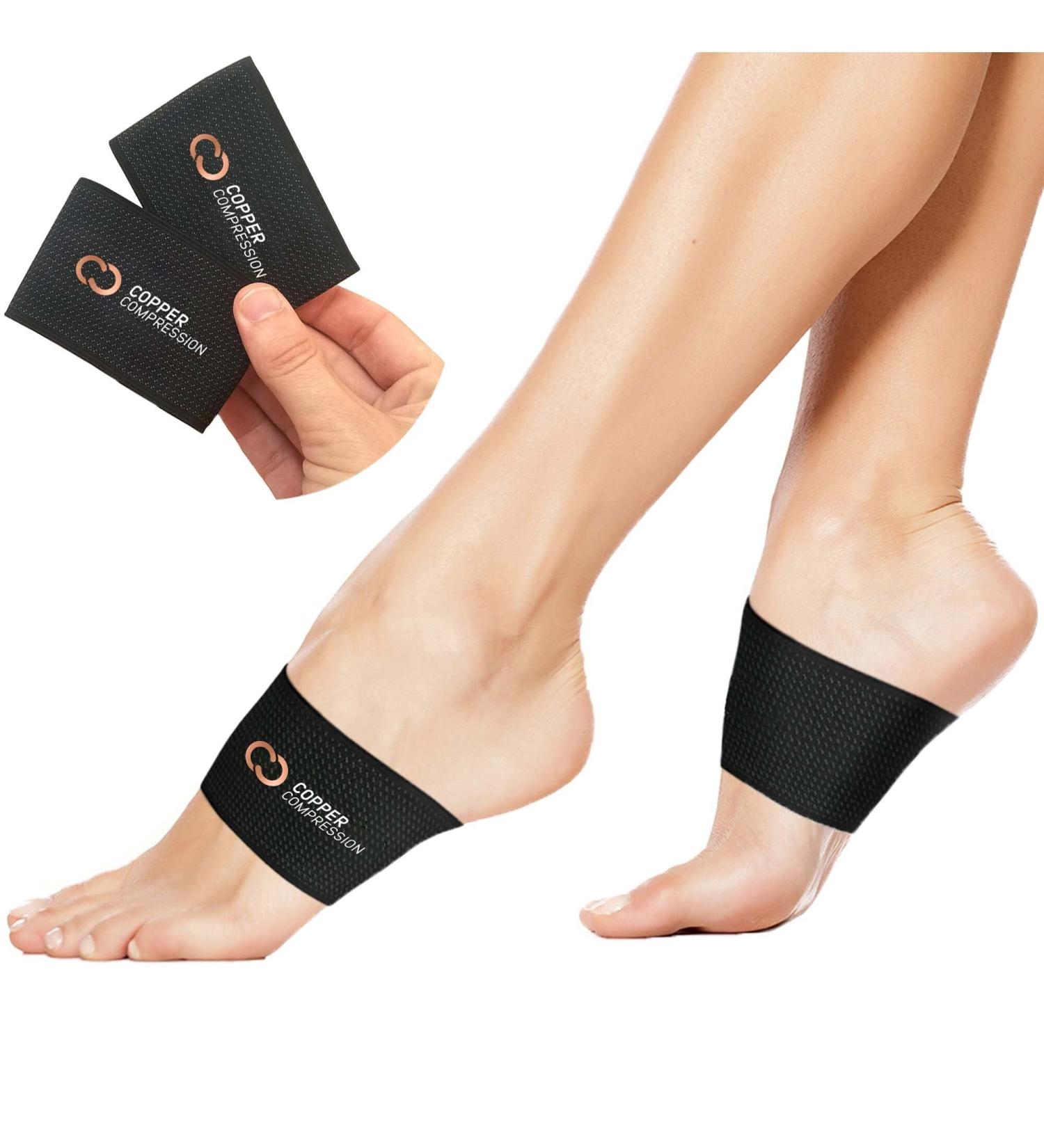 Copper Compression Arch Support Sleeves - Plantar Fasciitis Relief for Heel Spurs, Flat Feet, High Arches, Feet Pain - 1 Pair Black, One Size Fits All - Buy Online on GoSupps.com