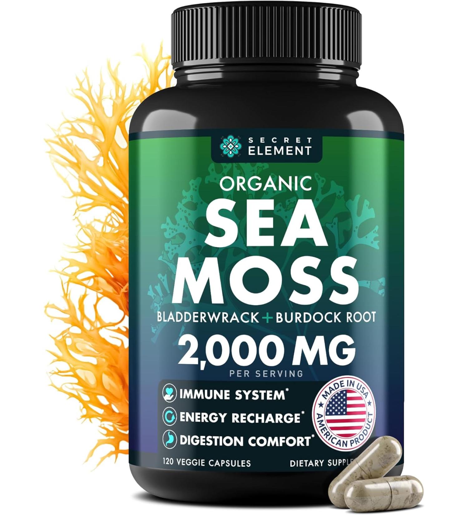 Organic Sea Moss Capsules with Burdock Root, Irish Moss, and Bladderwrack - Immune System Support & Gut Cleanse - Thyroid Supplement - 120 All-Natural Pills - Buy Online on GoSupps.com