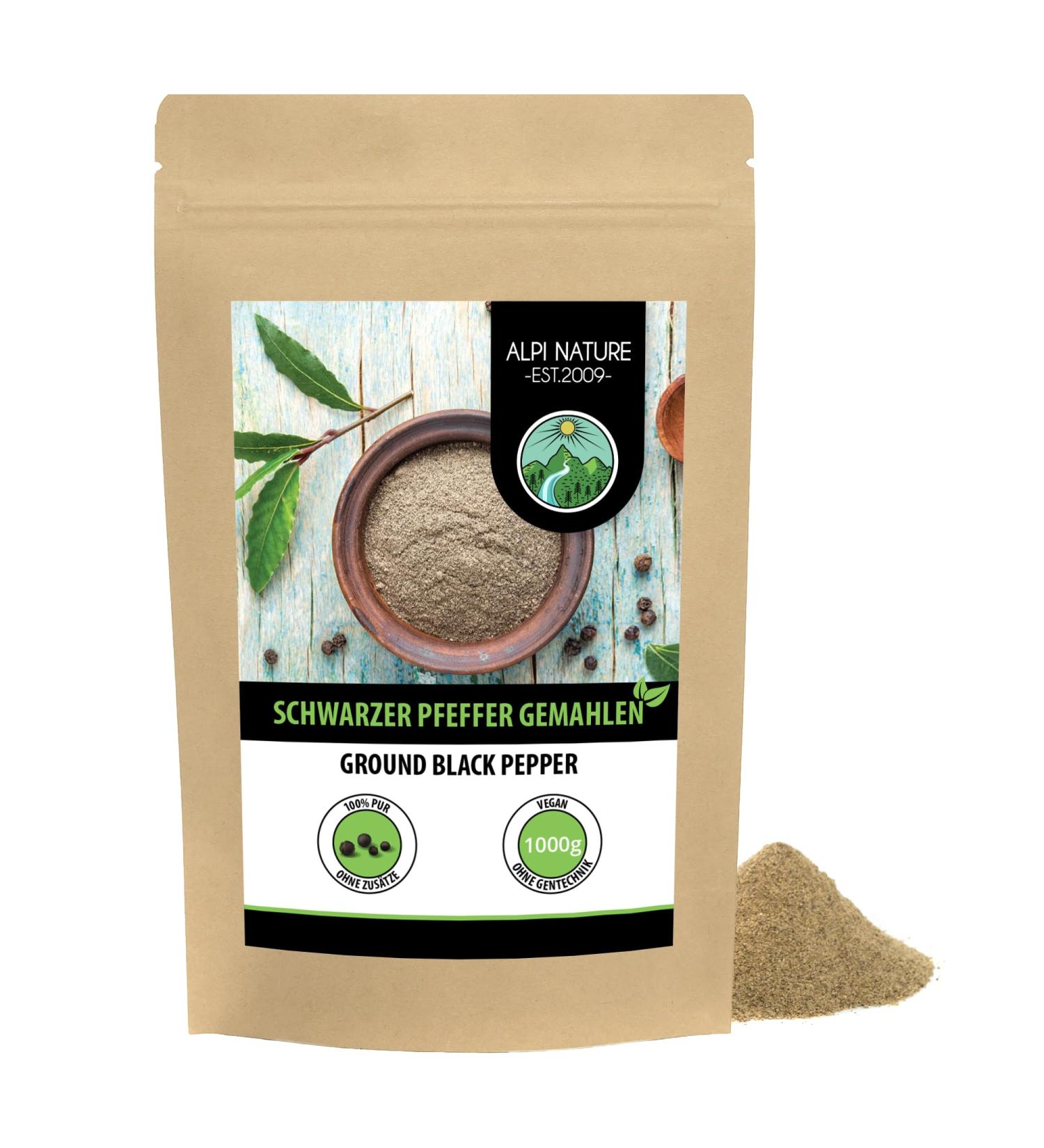 100% Natural Black Pepper Ground 1kg - Additive-Free Vegan Black Peppercorns for International Shipping - Buy Online on GoSupps.com