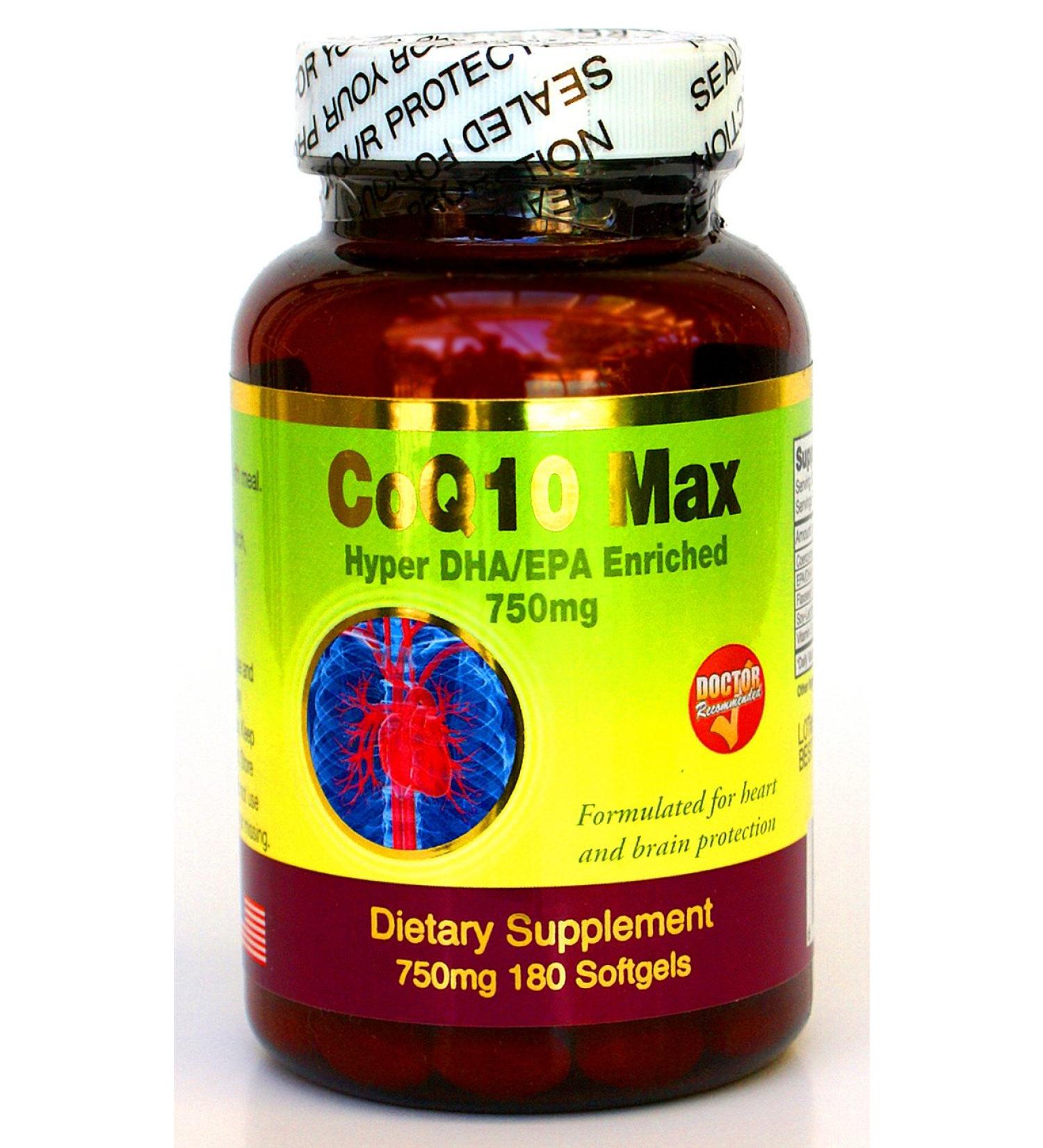 Doctor Recommended Hyper CoQ-10 MAX w EPA/DHA + Flaxseed Oil + Lecithin + Vitamin E 180 Softgels !