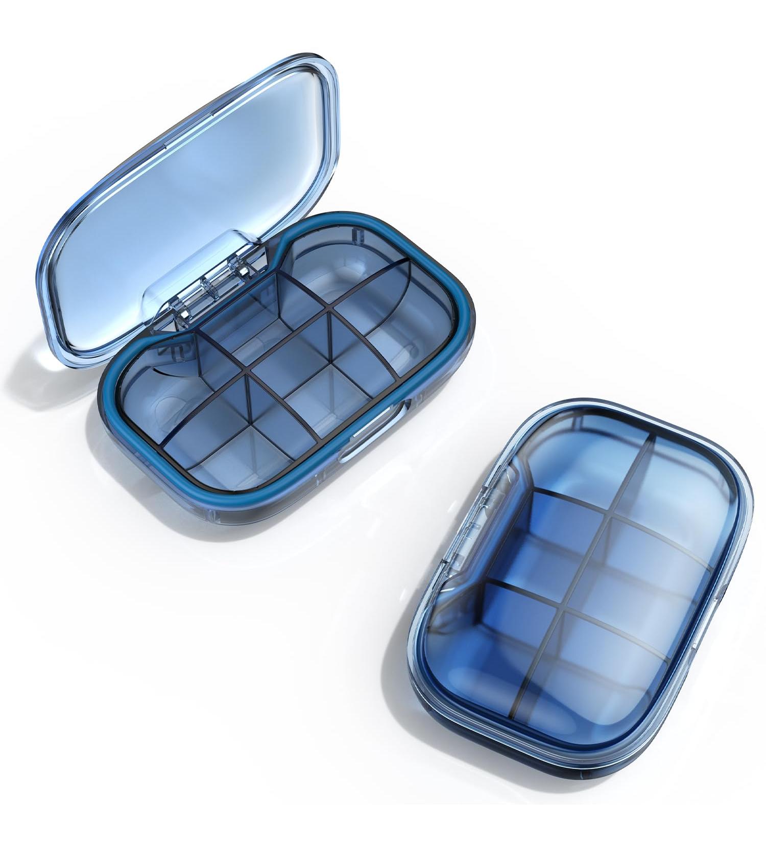 6 Compartment Travel Pill Box - Moisture Proof Organizer for Vitamins & Supplements - Portable Blue Pill Case for Pocket & Purse - Buy Online on GoSupps.com