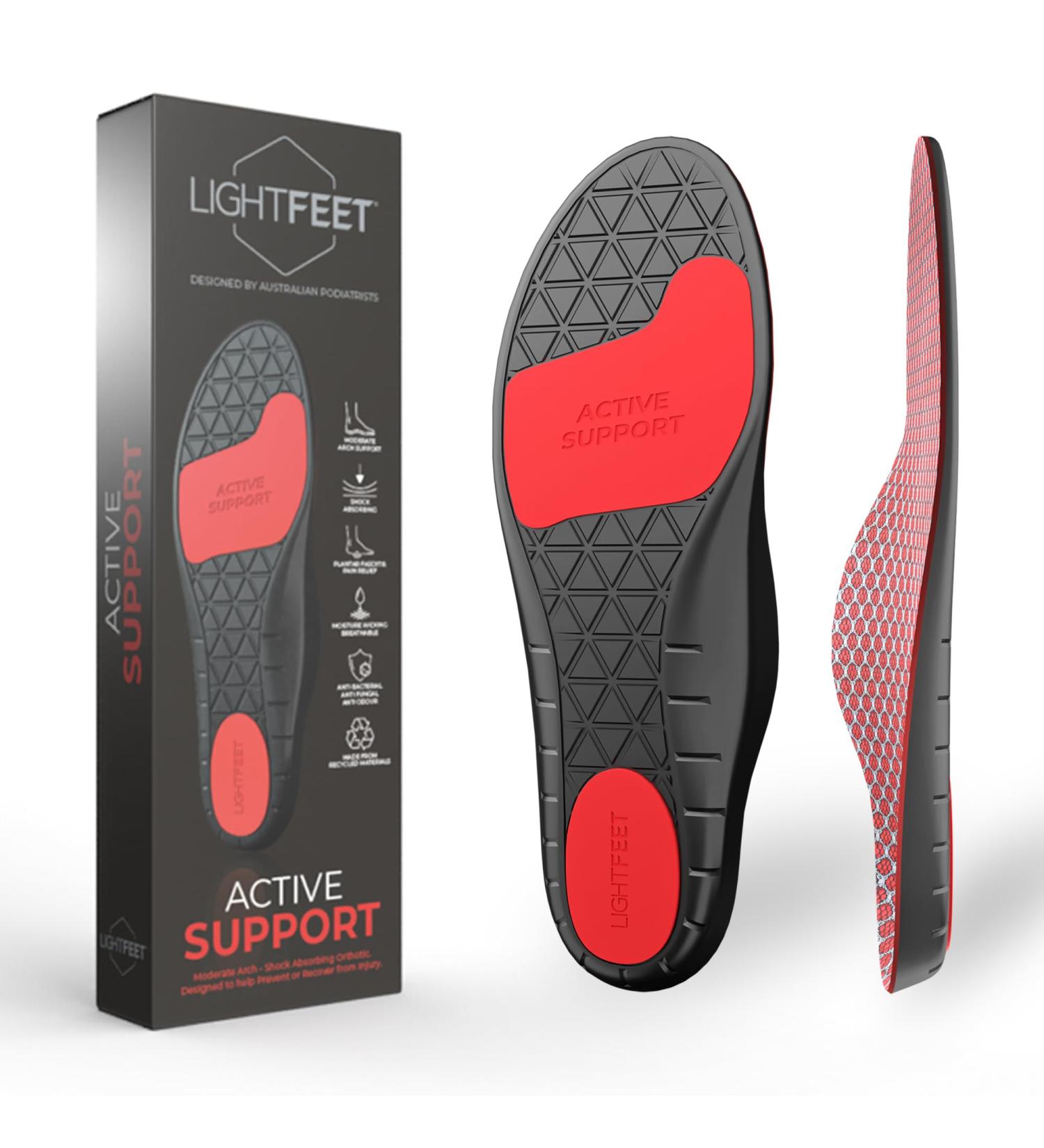 LightFeet Active Support Insoles | Arch Support & Comfort by Aussie Podiatrists | 3-Step Alignment & Injury Prevention | Size M M 8-9 / W 9-10 - Buy Online on GoSupps.com