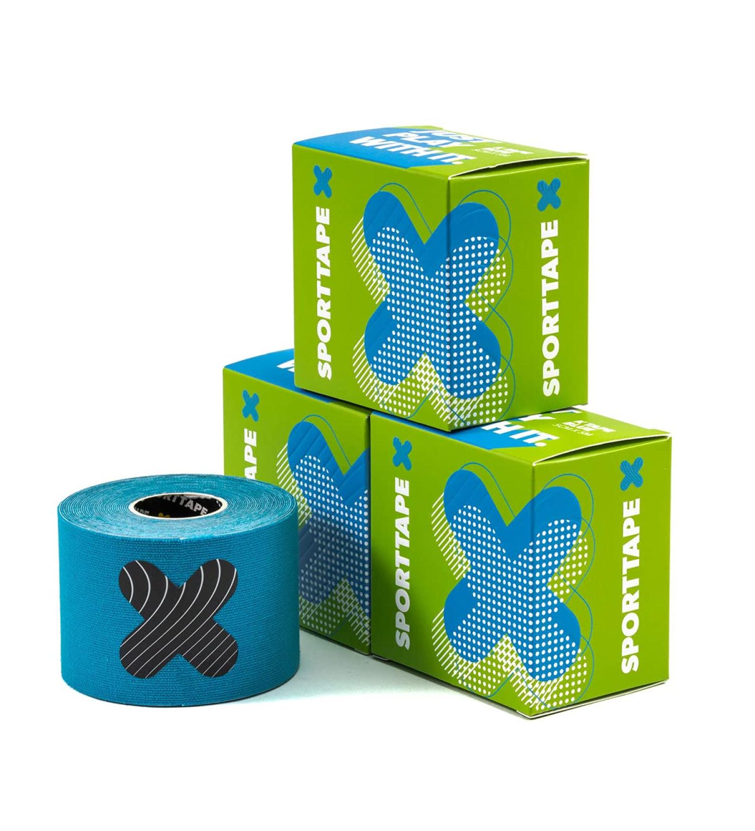 Pack of 3 Rolls - SPORTTAPE Kinesiology Sports Tape - 5m Roll - Blue | Physio & Sports Injury Muscle Tape for Shoulder Knee Ankle Shin Splints Support. Waterproof & Hyopallergenic Kinetic Tape Blue 3 Rolls - Buy Online on GoSupps.com