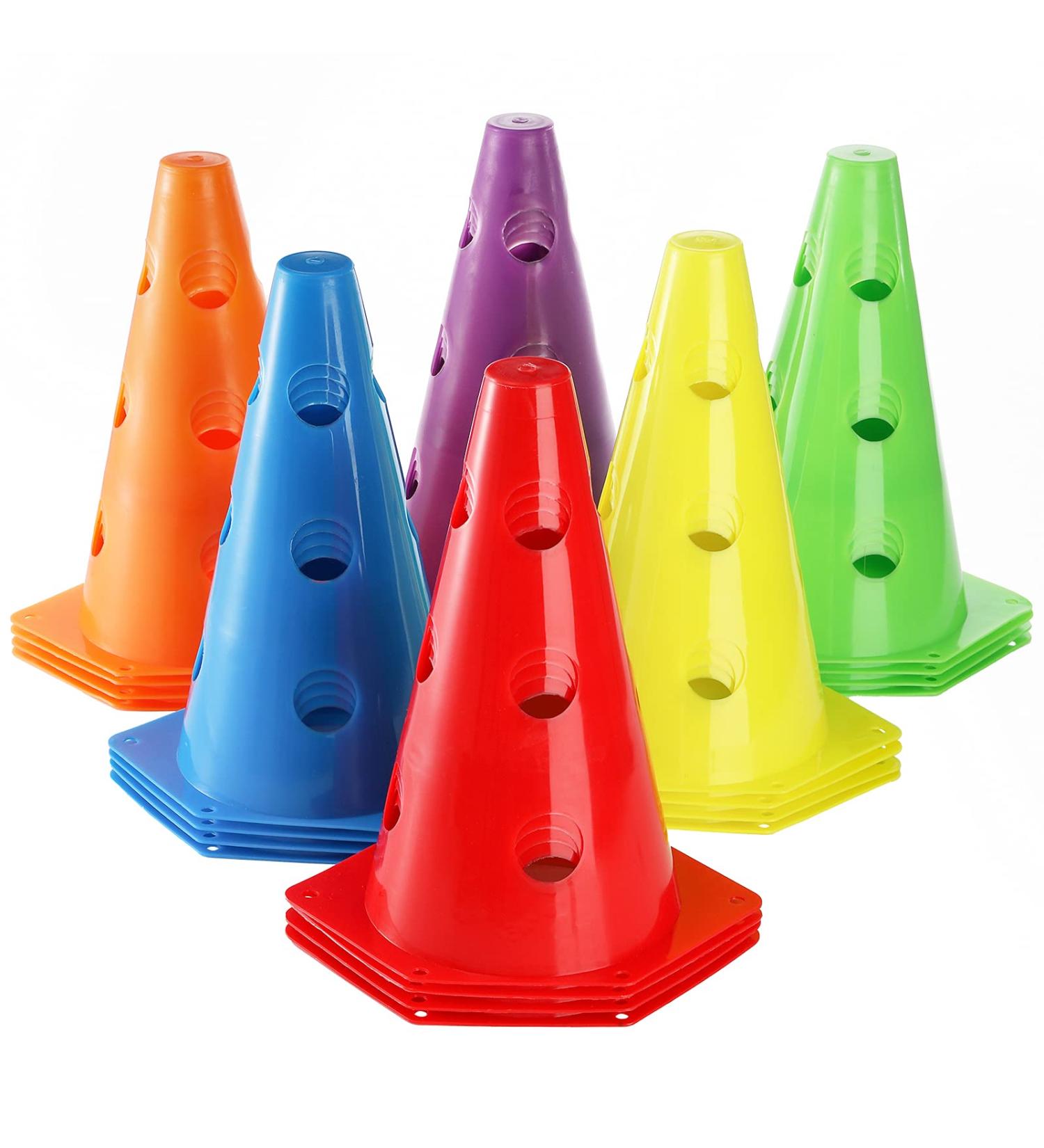 Suwimut 24 Pack 9 Inch Plastic Agility Cones for Training & Sports - Indoor/Outdoor Soccer, Basketball, Traffic Drills - Assorted Colors - Buy Online on GoSupps.com