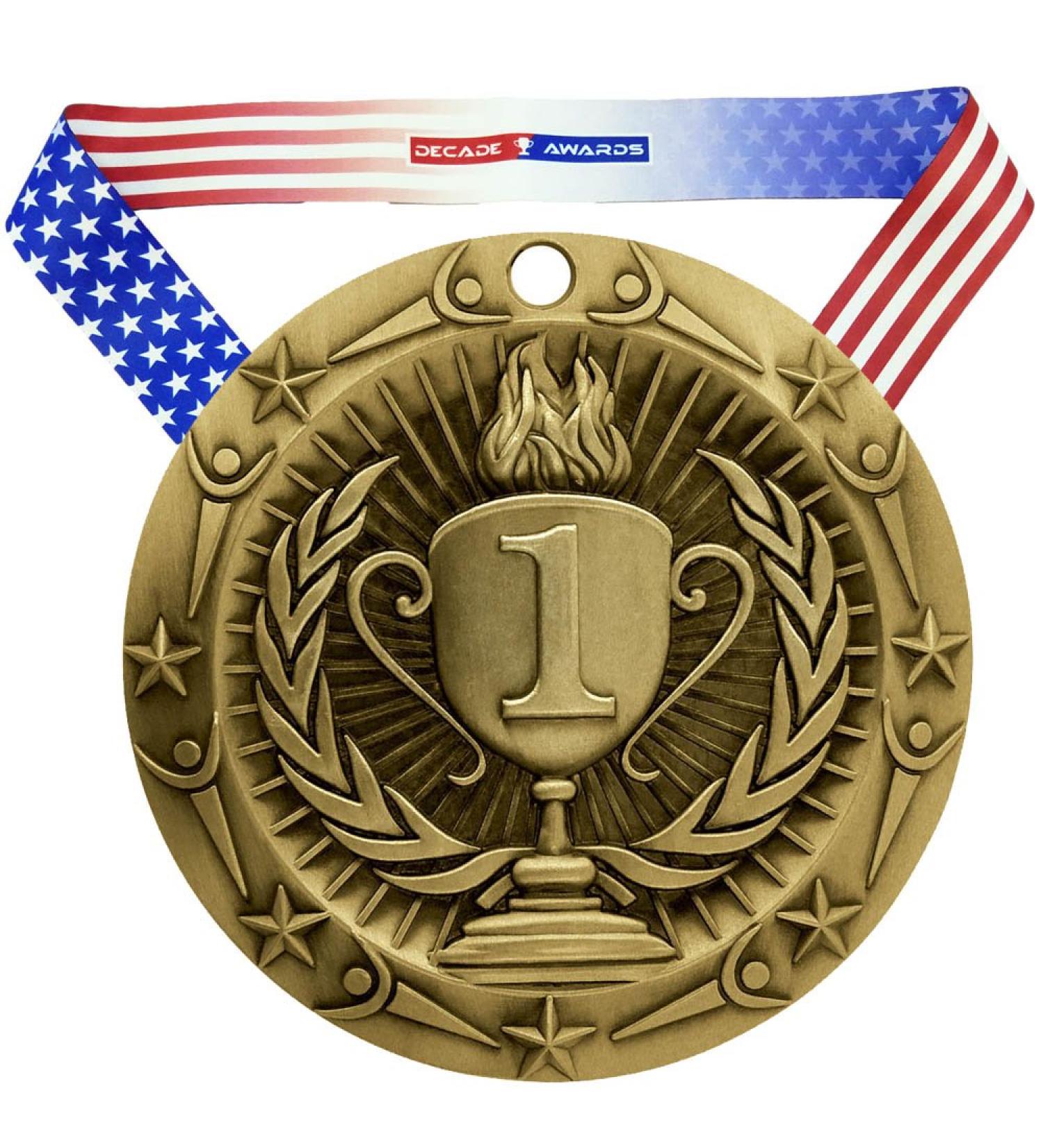 Decade Awards World Class Gold Medal with American Flag Ribbon - 1st Place - Buy Online on GoSupps.com