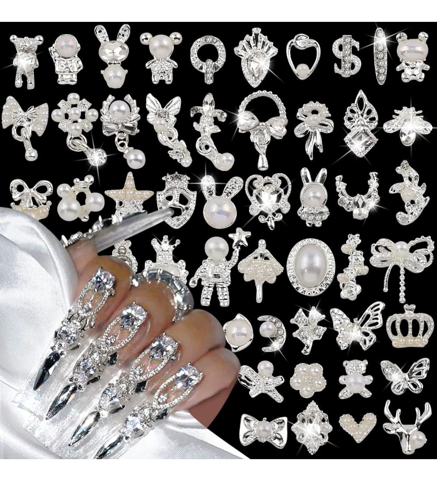 50pcs 3D Silver Nail Charms - Luxury Butterfly Nail Art Alloy Jewels for Stunning Manicures - Buy Online on GoSupps.com