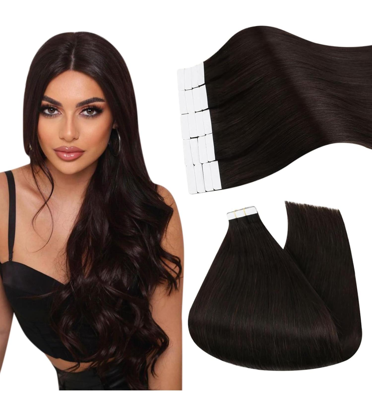 Ugeat Brown Tape In Extensions | Long Real Hair 20 Pieces 65cm | Dark Brown #2 | Smooth & Lightweight - Buy Online on GoSupps.com