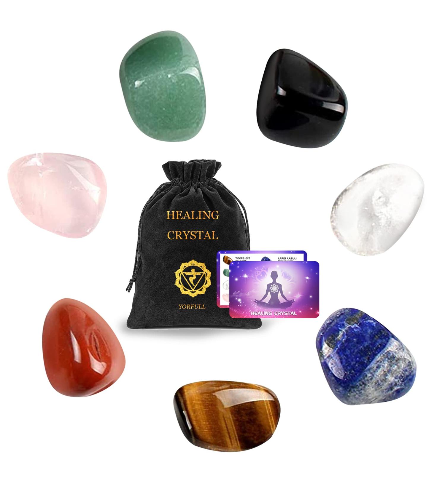 7pcs Natural Stones Set for Beginners - Healing Crystals & Gemstones for Chakra Balancing, Stress Relief, and Yoga - Reiki Puff Pocket Palm Stones for Home Decoration - Buy Online on GoSupps.com