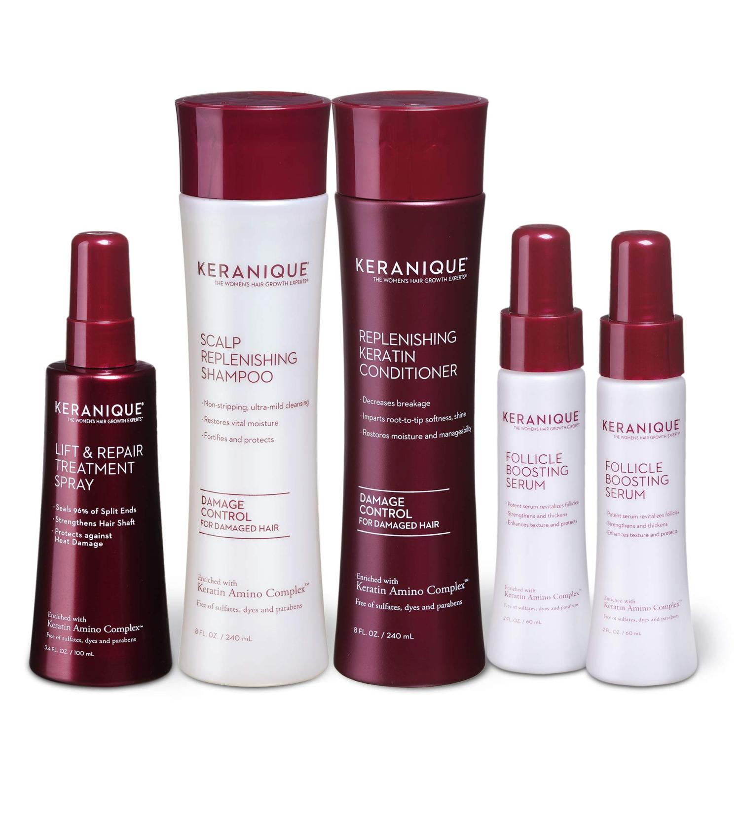 Keranique Damage Control Anti-Hair Loss Kit - Hair Growth Shampoo & Conditioner with Lift and Repair Spray, Follicle Boosting Serum - 60 Days - Buy Online on GoSupps.com
