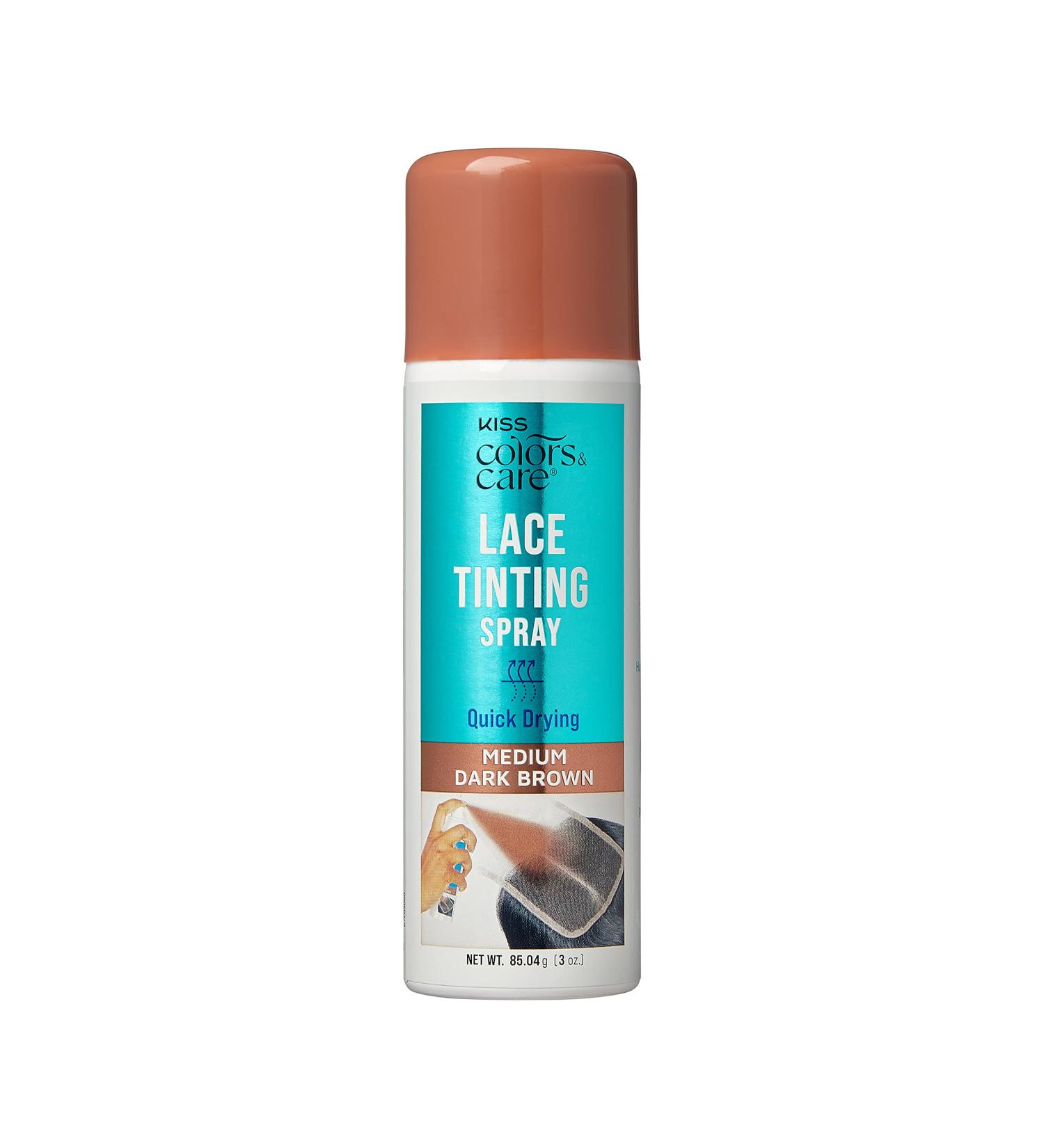 KISS Colors & Care Quick Drying Lace Tinting Spray Medium Dark Brown 3 oz. - Blends Lace Seamlessly Washes Out Easily Smudge-Free Formula Sweat Resistant Natural Look Buildable Coverage - Buy Online on GoSupps.com