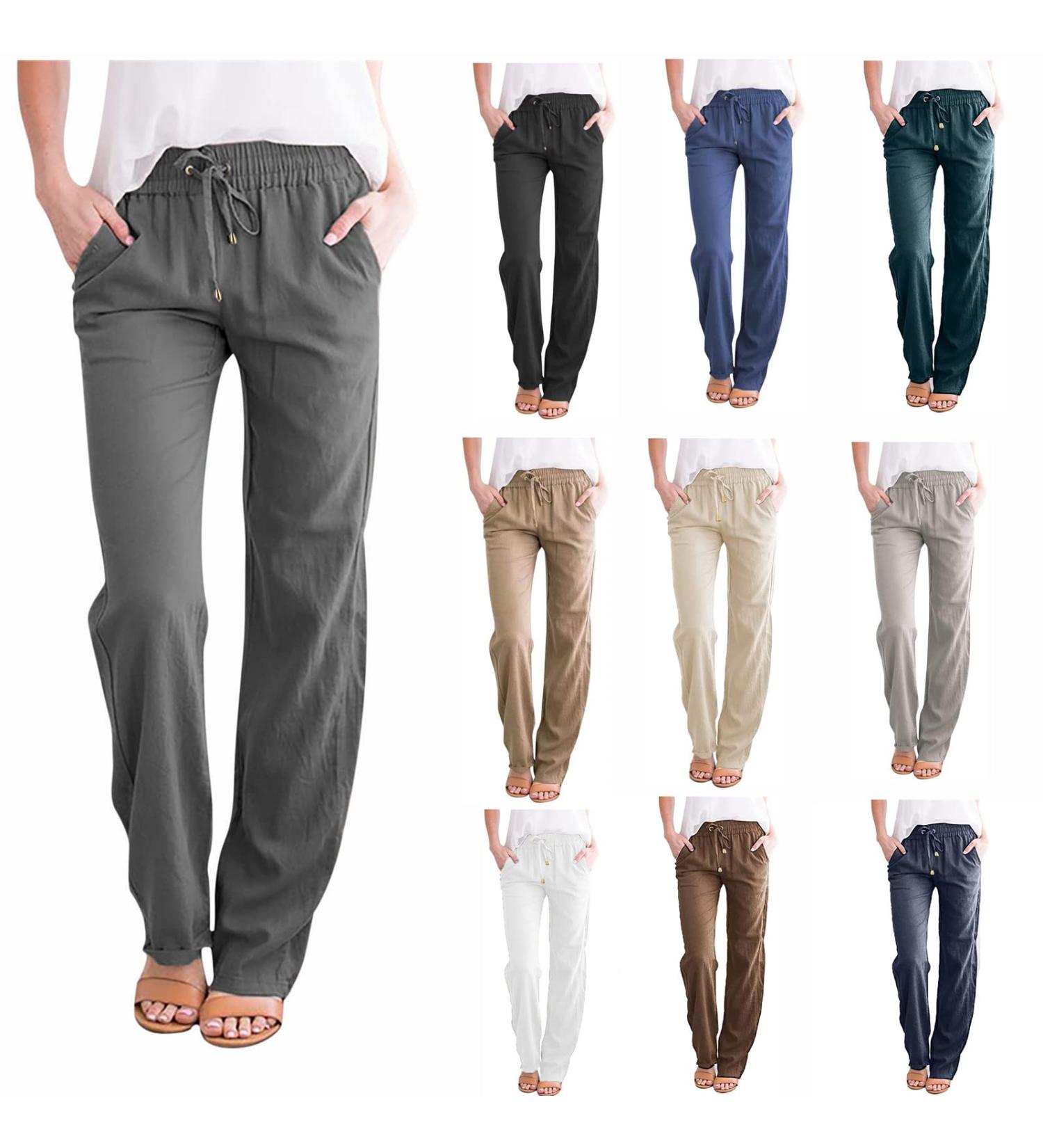 Women's High Waisted Wide Leg Pants with Drawstring Waist and Pockets - Black - Buy Online on GoSupps.com