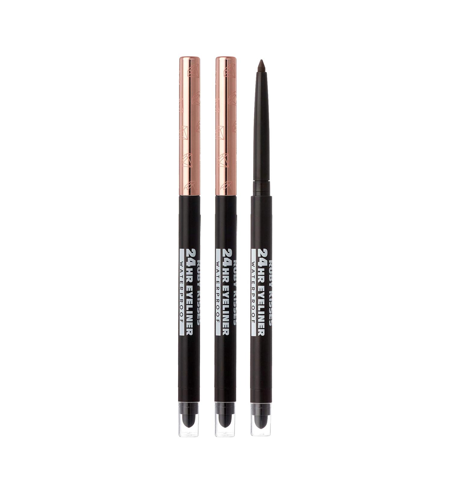 Ruby Kisses Waterproof Eyeliner 24HR Long-Lasting Mechanical Pencil 3 Pack (Black Brown) | Smudgeproof & Built-in Sharpener - Buy Online on GoSupps.com