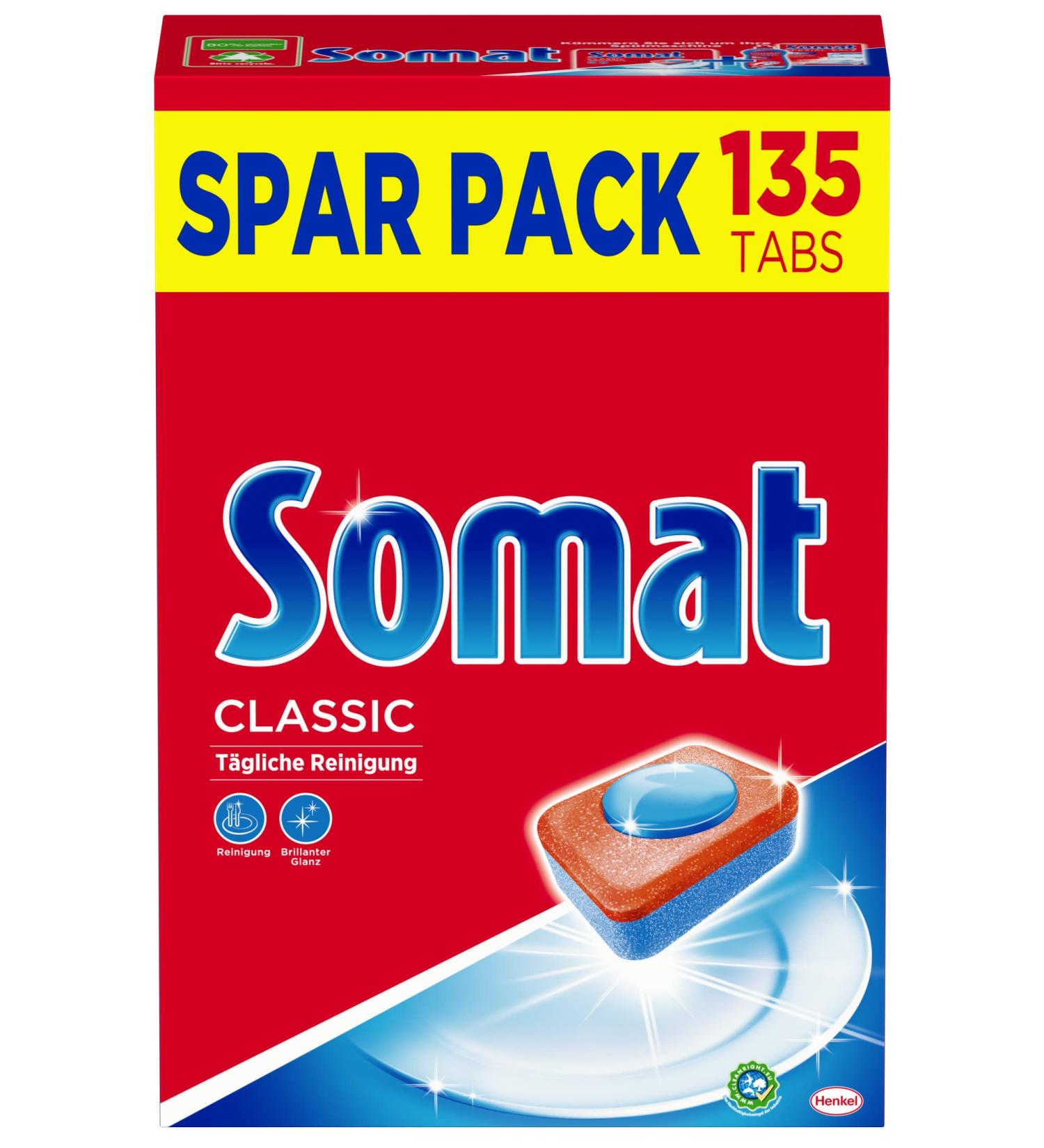 Somat Classic Dishwasher Tabs (135 Tabs) - Powerful Dishwashing & Rinsing for Sparkling Clean Dishes | International Shipping Available - Buy Online on GoSupps.com