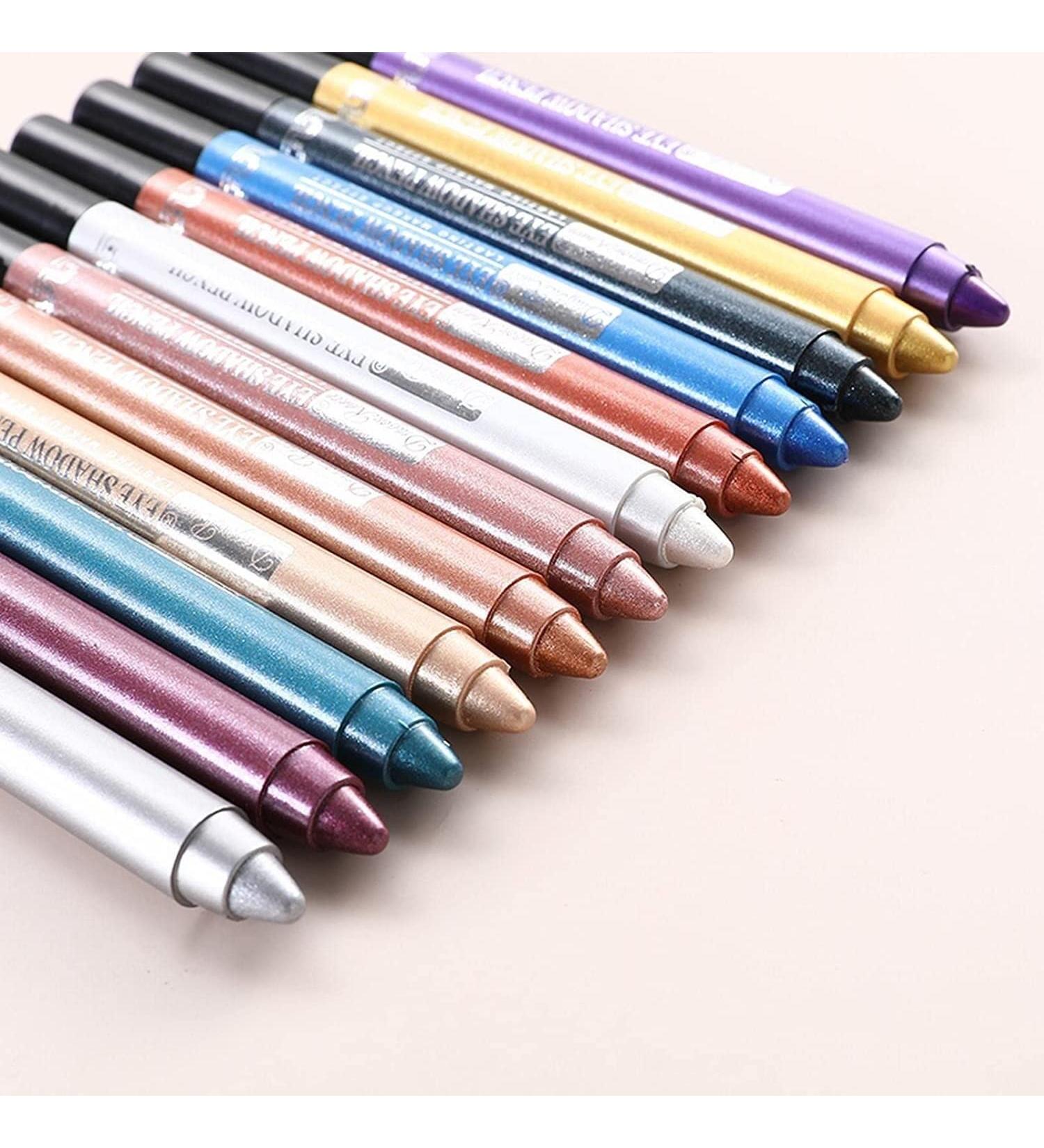 Eye Shadow Eyeliner Pen 12Pcs Eye Shadow Stick Perfect Pearl Eye Shadow Pen with Sharpener Foam Pen Long Lasting Effect Water Proof Shiny Eyeshadow Pencil - Buy Online on GoSupps.com