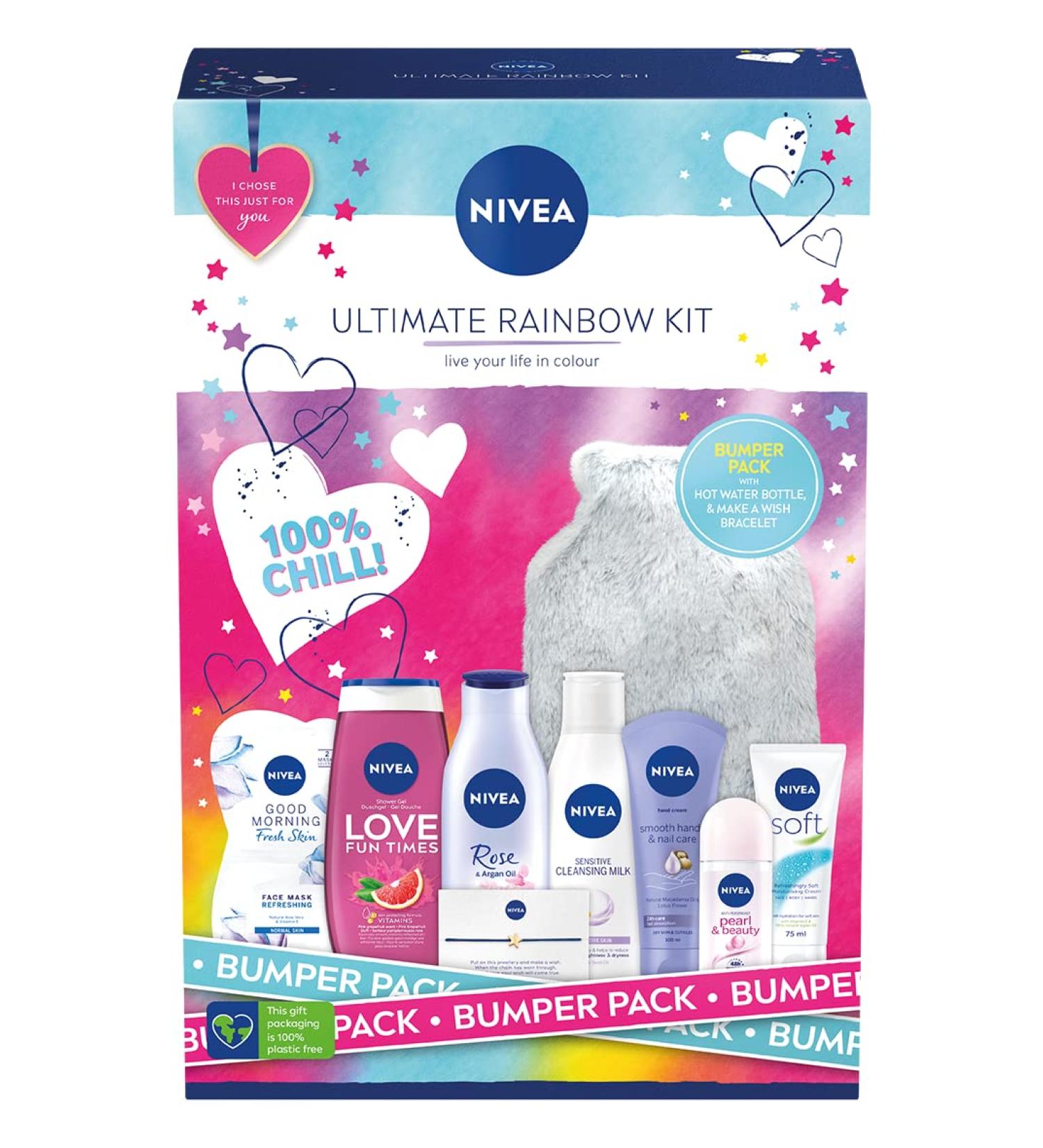 NIVEA Ultimate Rainbow Kit Gift Set (9 Pieces) Refreshing and Colourful Set Includes Shower Gel Cleansing Milk Face Mask and More for Women - Buy Online on GoSupps.com