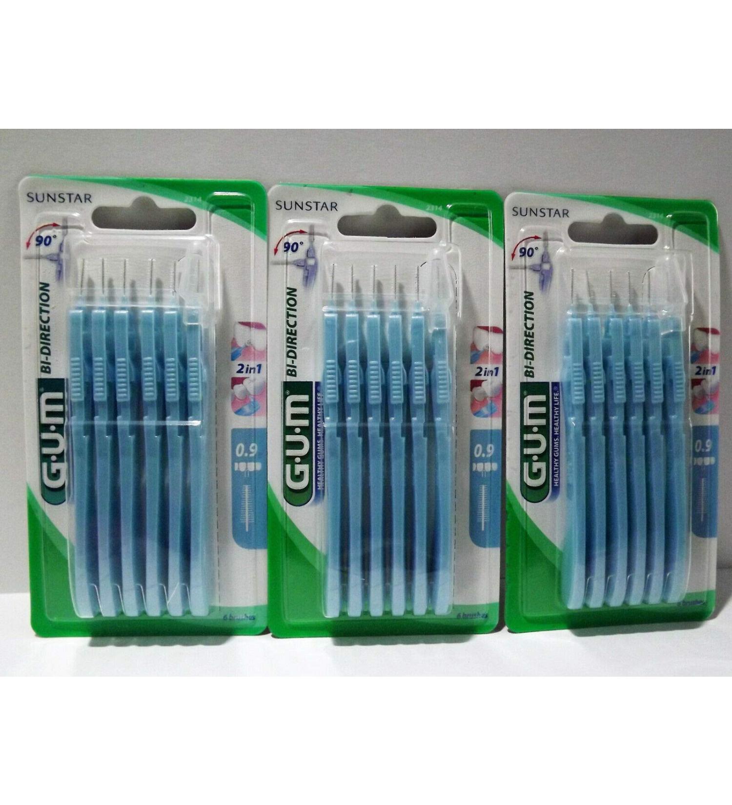 GUM BI-DIRECTION Interdental Brushes - 6 Pieces Light Blue 0.9mm | Buy 3-Pack Online - Best International Shipping - Buy Online on GoSupps.com