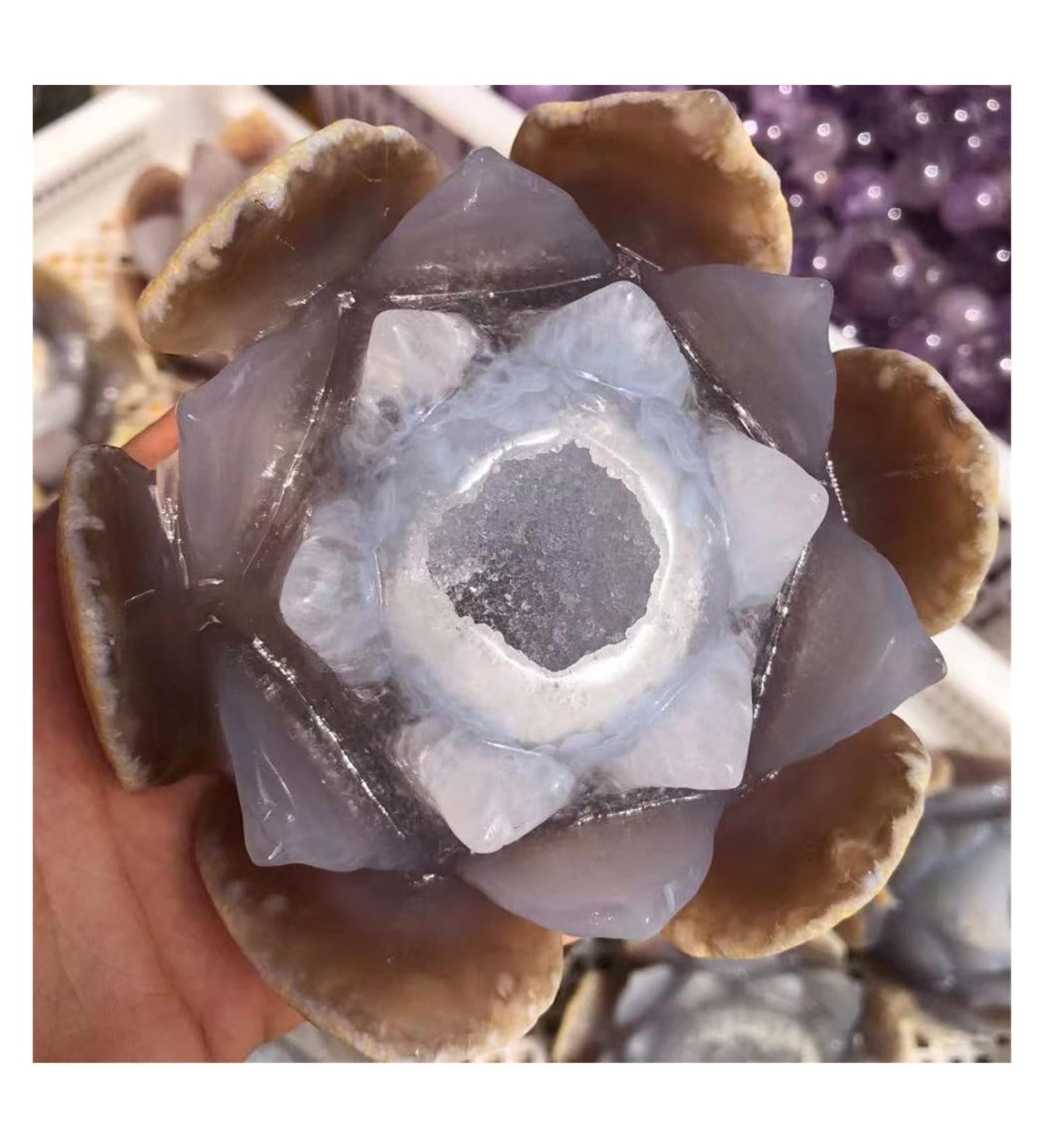 Room Decoration Natural Agate Geode Crystals Feng Shui Druzy Gemstones Quartz Water Lotus Ornament for Home Decoration - Buy Online on GoSupps.com