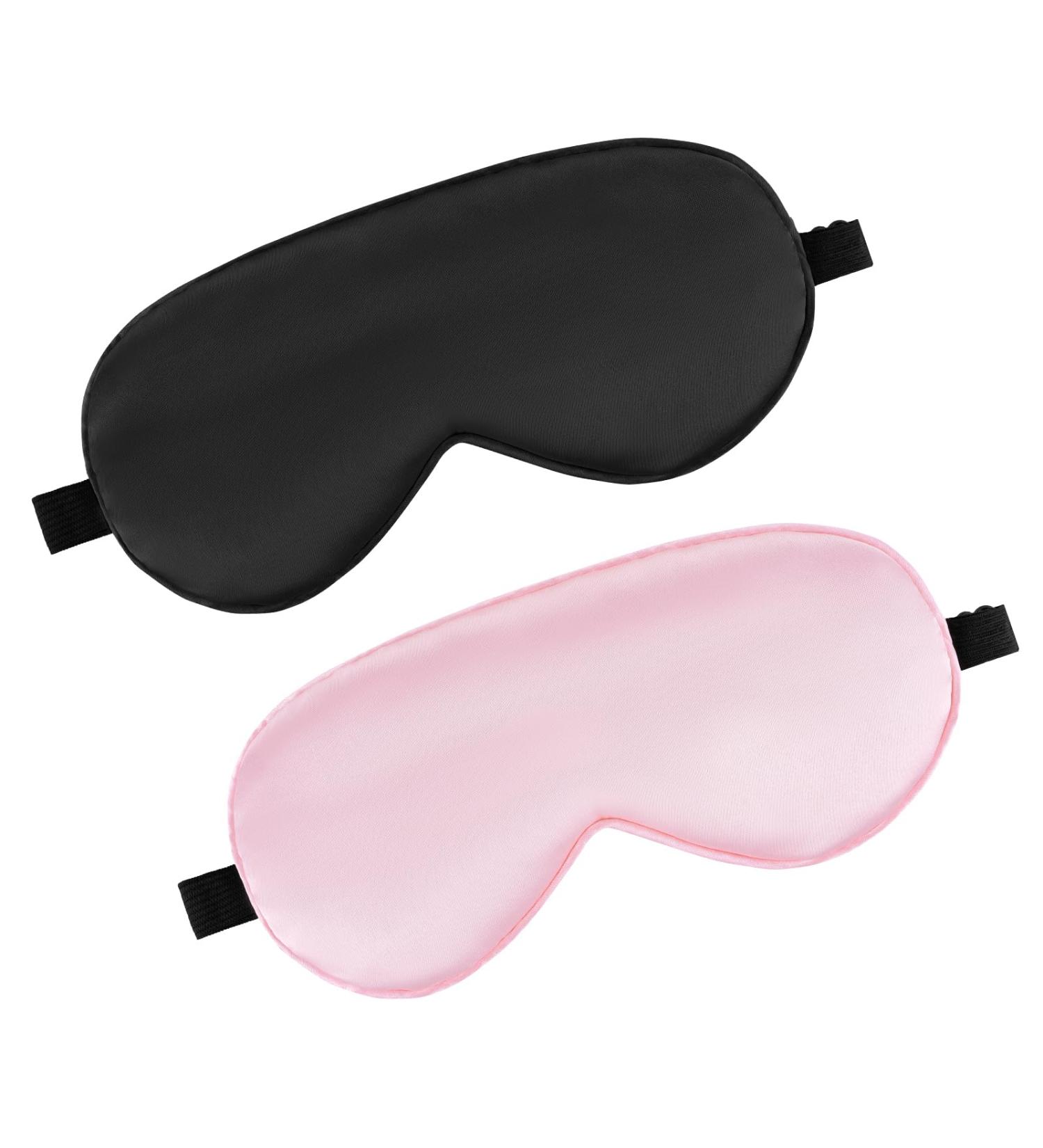 Silky Sleep Masks 2 Pcs Set | Soft Satin Eye Covers for Men & Women | Adjustable Blackout Blindfold for Travel & Meditation (Black & Pink - Buy Online on GoSupps.com
